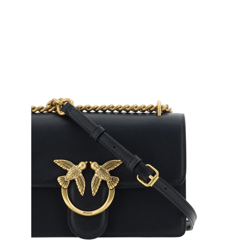 PINKO Black Calf Leather Bos Taurus Shoulder Bag