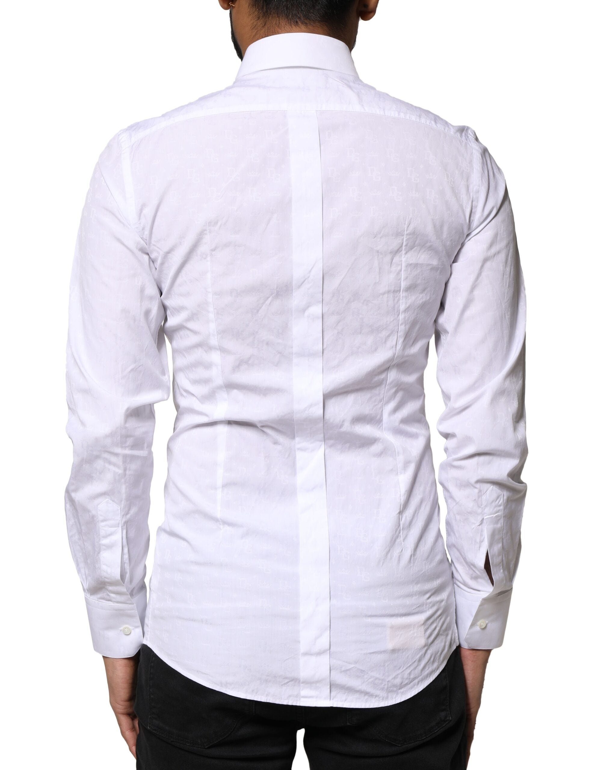 Dolce & Gabbana White GOLD Cotton Long Sleeves Dress Shirt