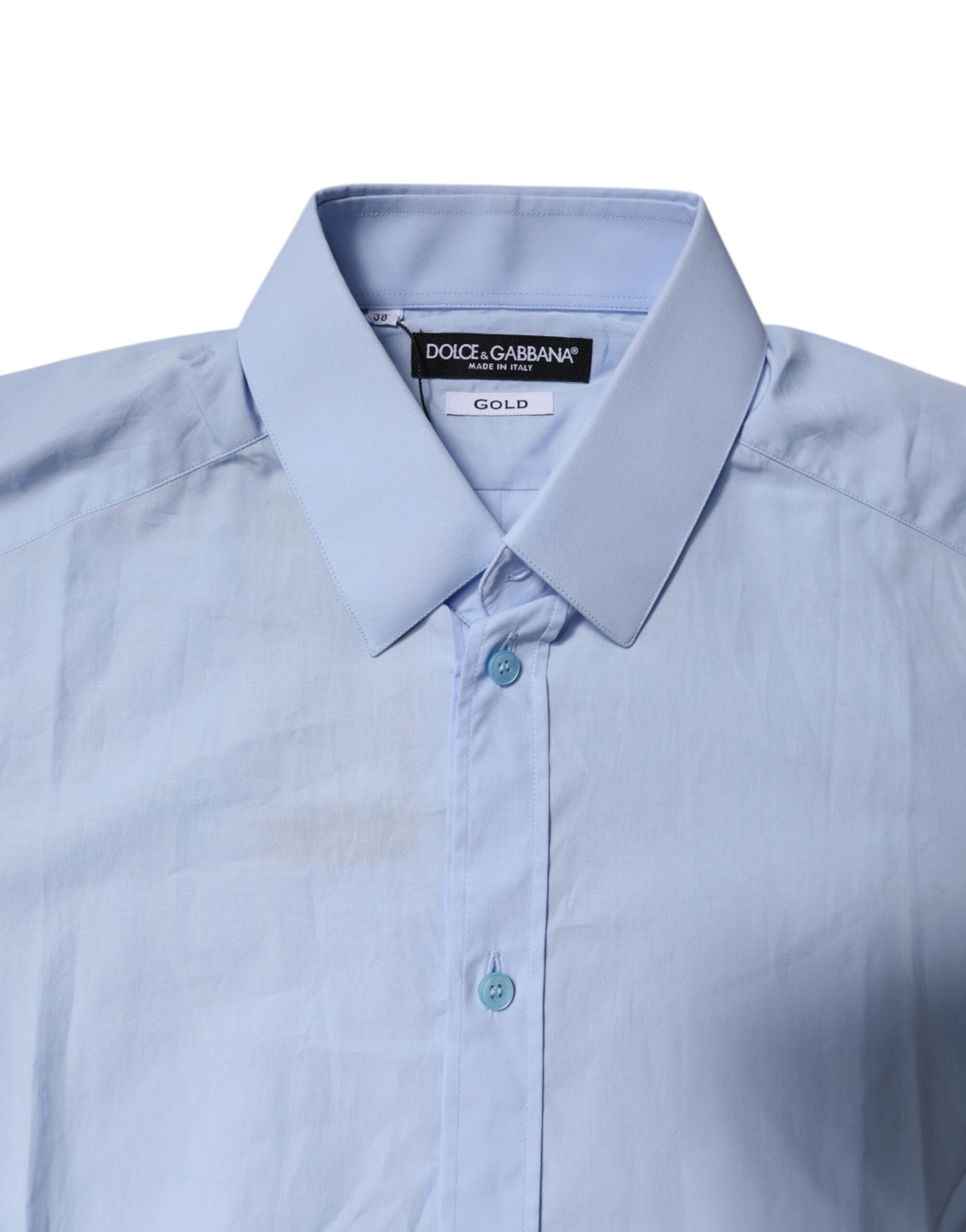 Dolce & Gabbana Light Blue Cotton GOLD Dress Formal Shirt