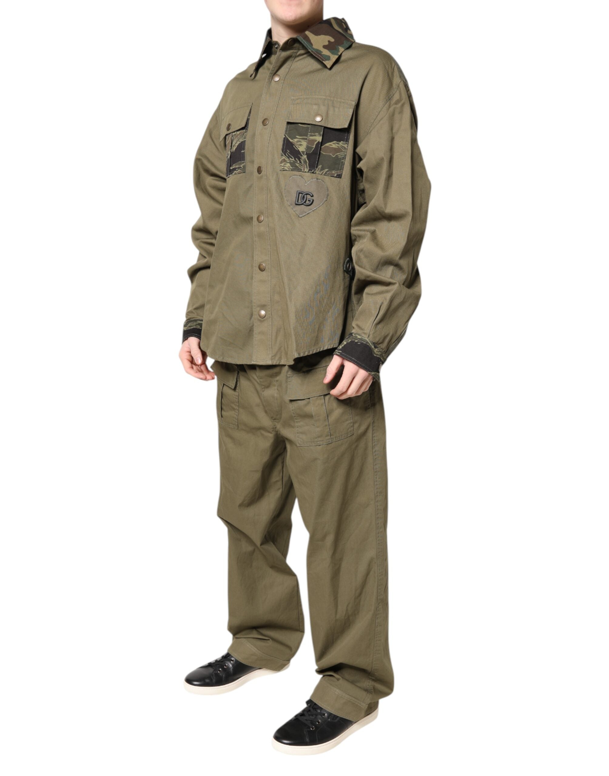 Dolce & Gabbana Brown Cotton Stretch Shirt Pants Casual Set