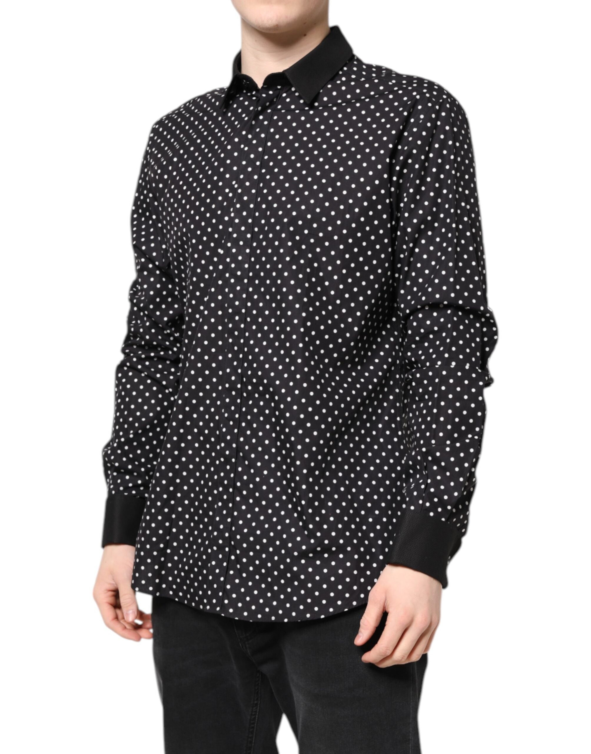 Dolce & Gabbana Black Polka Dot Cotton Formal Dress Shirt