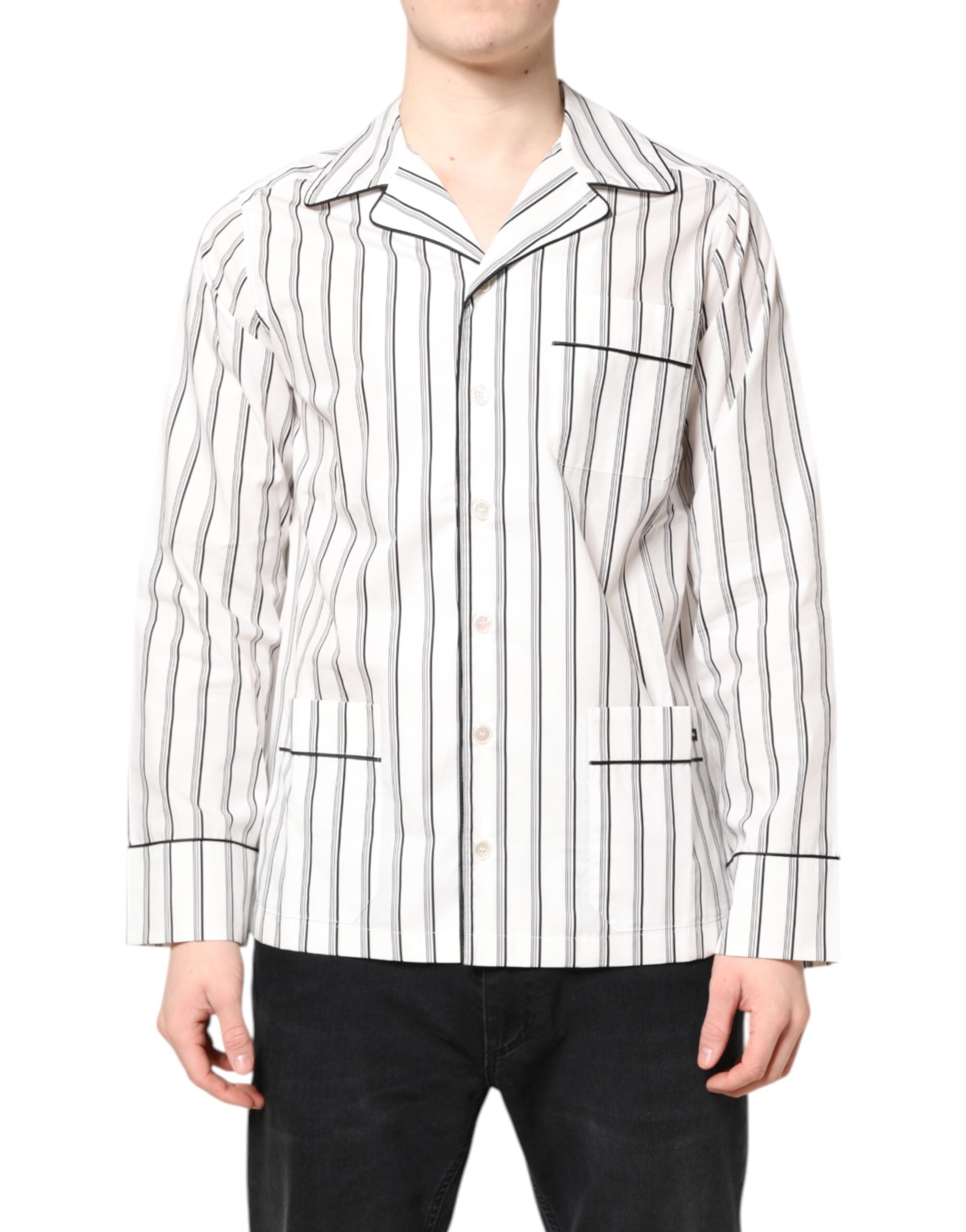 Dolce & Gabbana White Stripes Lounge Pajama Sleepwear Shirt