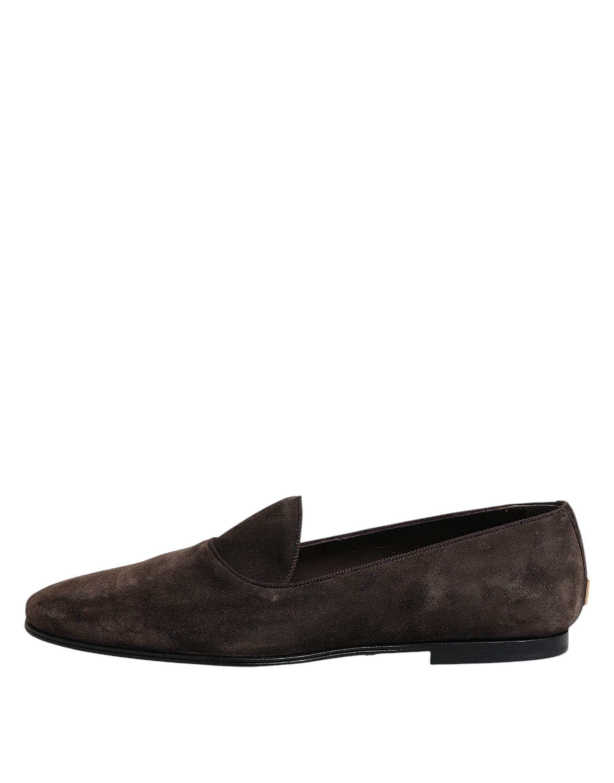 Dolce & Gabbana Brown Velvet Leather Slip On Loafers Shoes