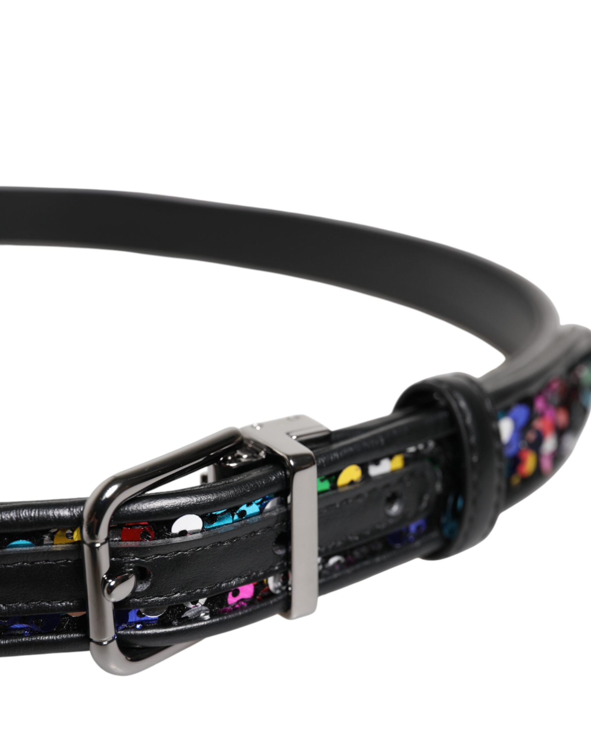 Dolce & Gabbana Black Sequin Embellished Metal Buckle Belt