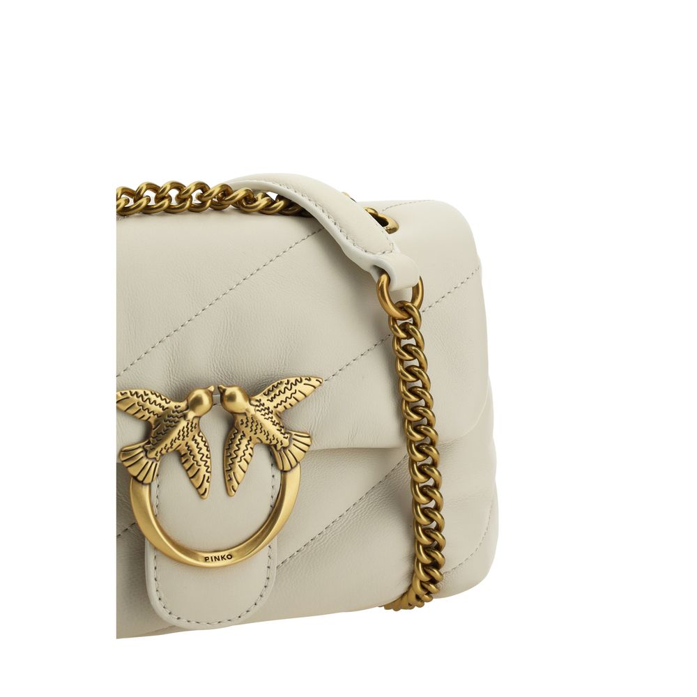 PINKO White Calf Leather Bos Taurus Shoulder Bag