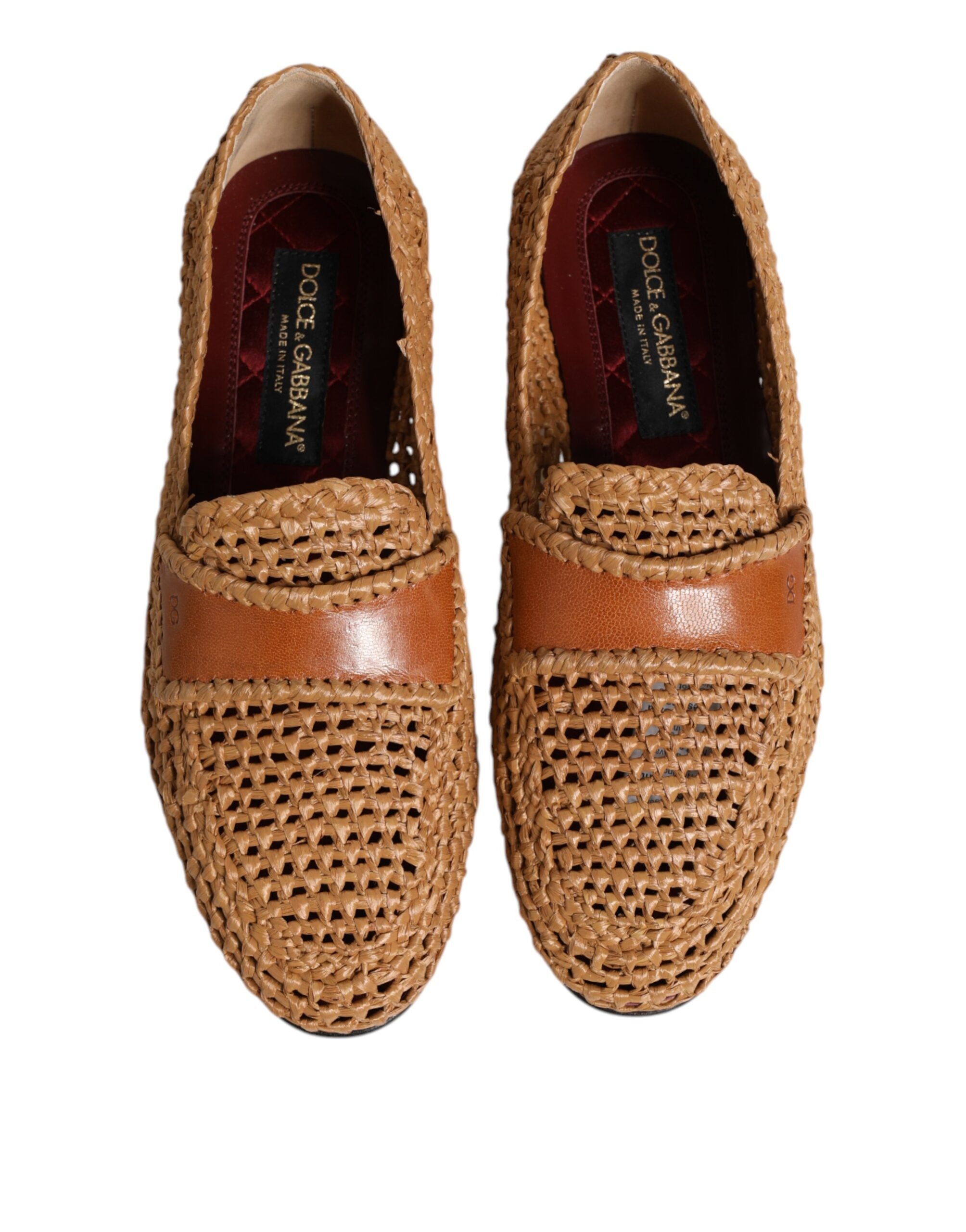 Dolce & Gabbana Brown Woven Raffia Slip On Loafers Shoes