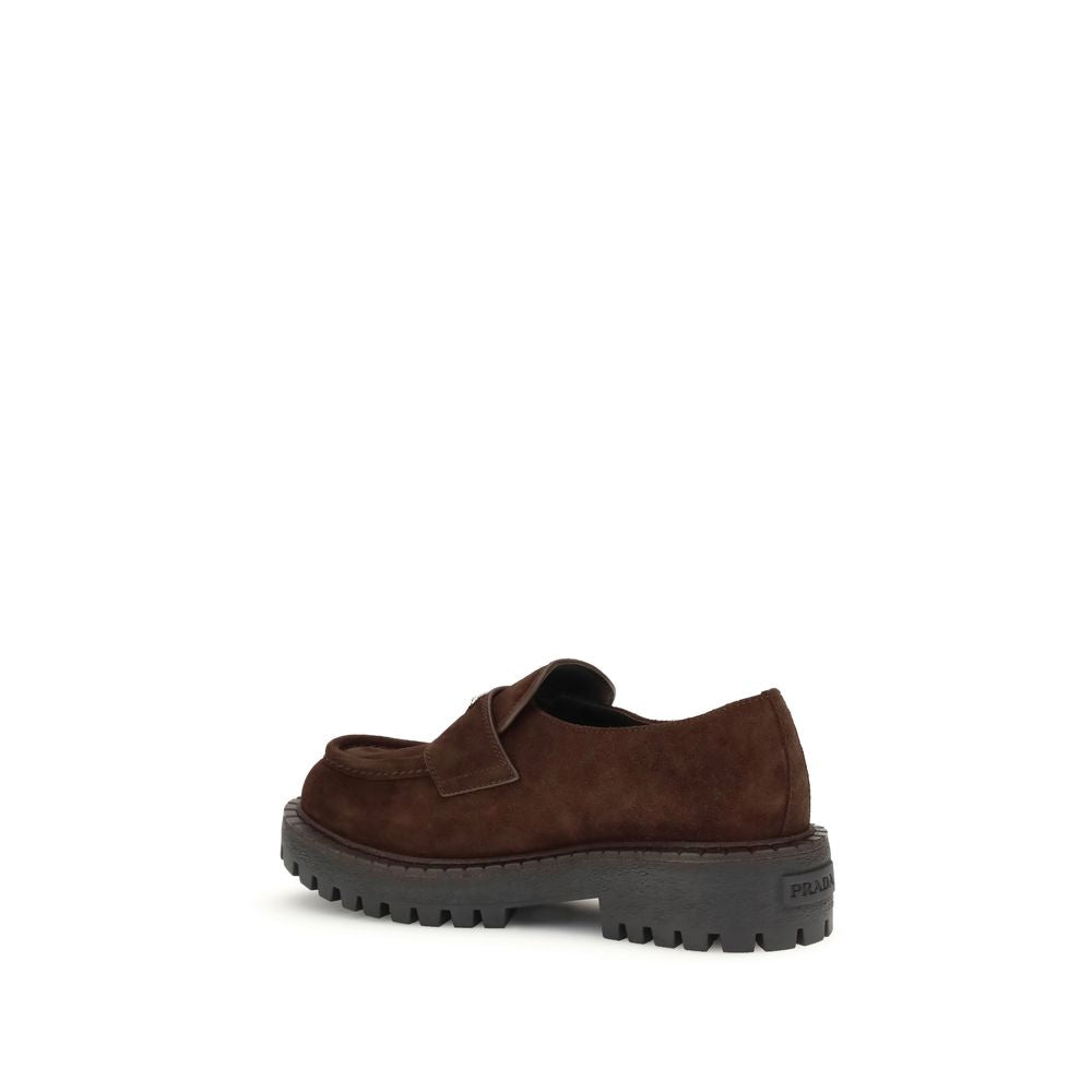 Prada Brown Calf Leather Bos Taurus Slip-On Loafers