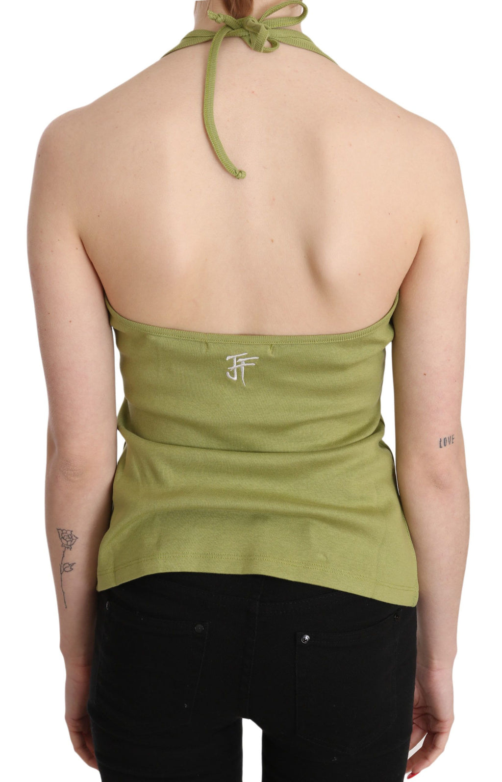 GF Ferre Green Halter Cotton Sleeveless Casual Tank Top Blouse