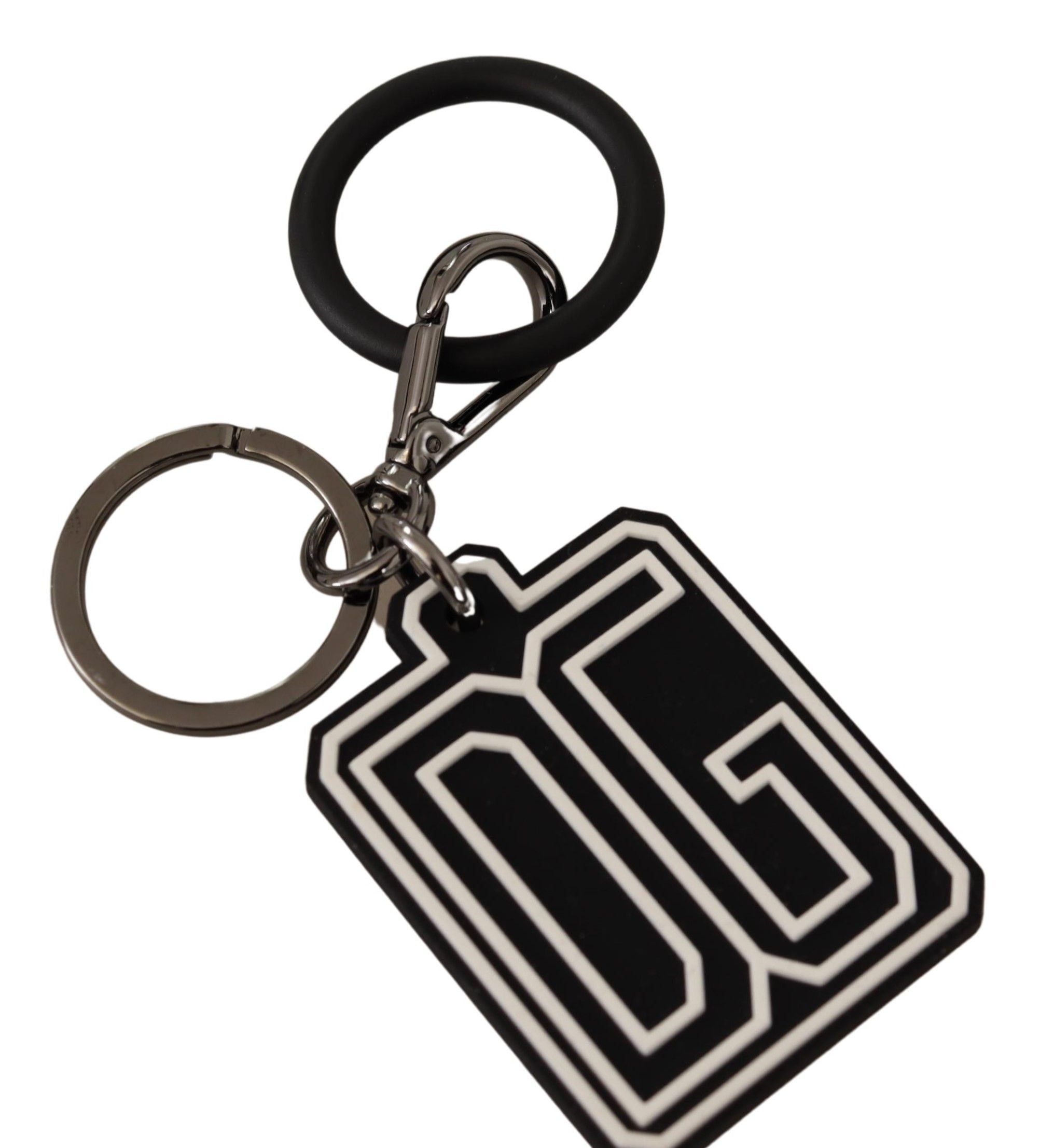Dolce & Gabbana Black White DG Rubber Logo Silver Ring Keychain