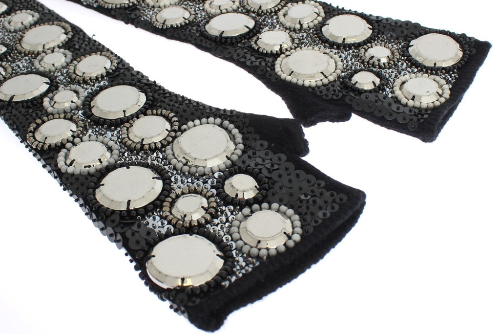 Dolce & Gabbana Black Cashmere Sequined Finger Less Gloves