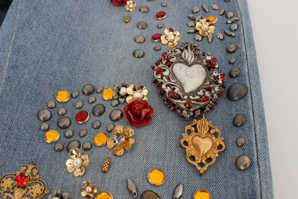Dolce & Gabbana Crystal Roses Heart Embellished Jeans