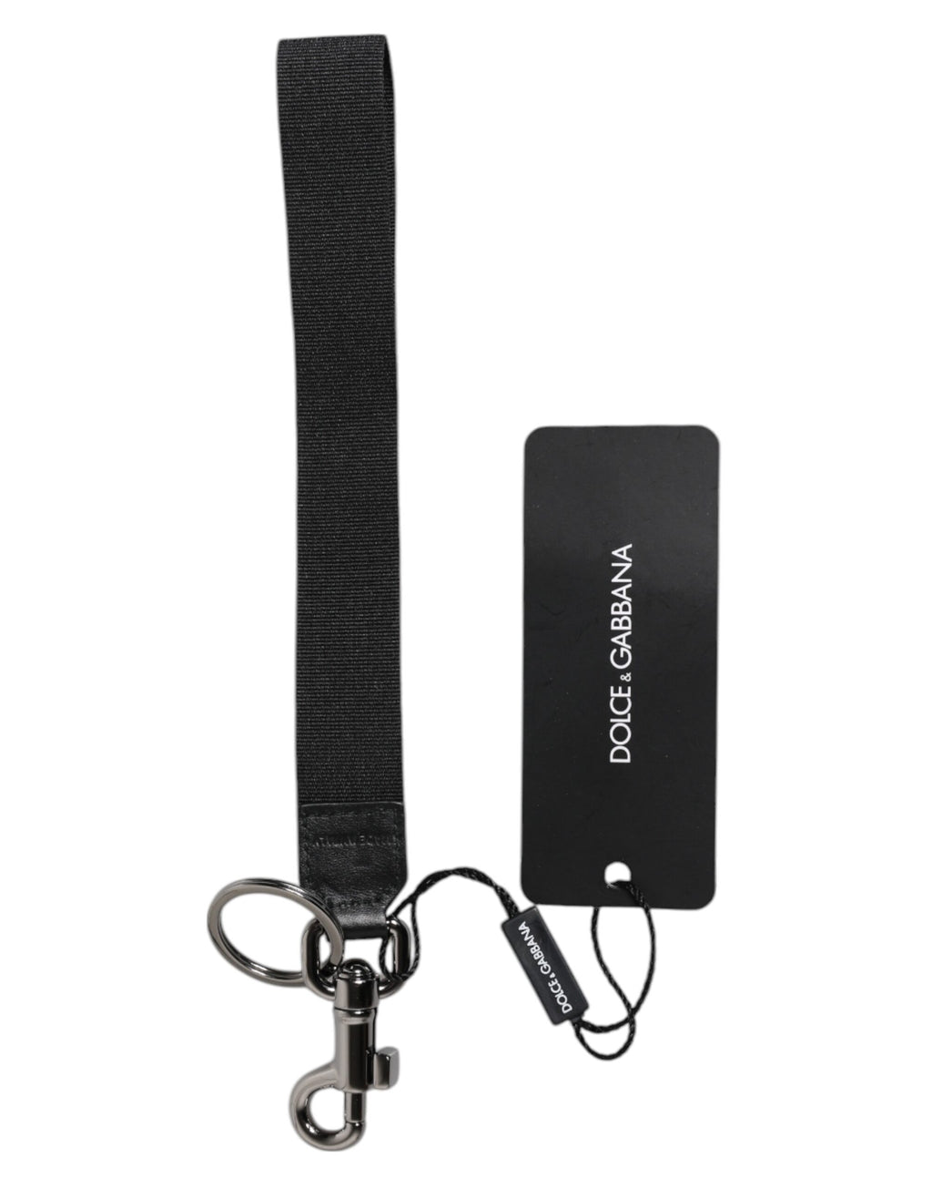 Dolce & Gabbana Black Logo Nylon Silver Brass Men Holder Keychain Keyring