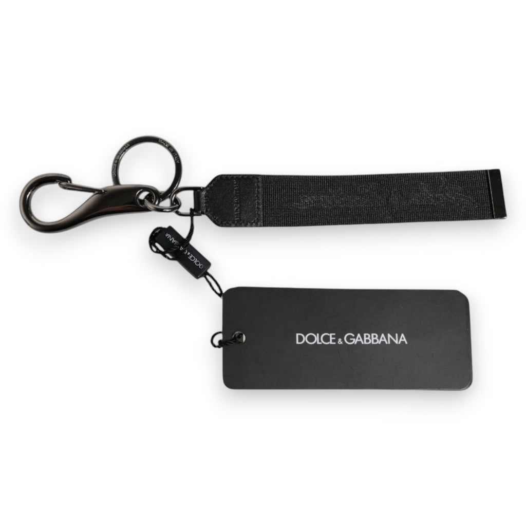 Dolce & Gabbana Black Logo Nylon Silver Brass Men Holder Keychain Keyring