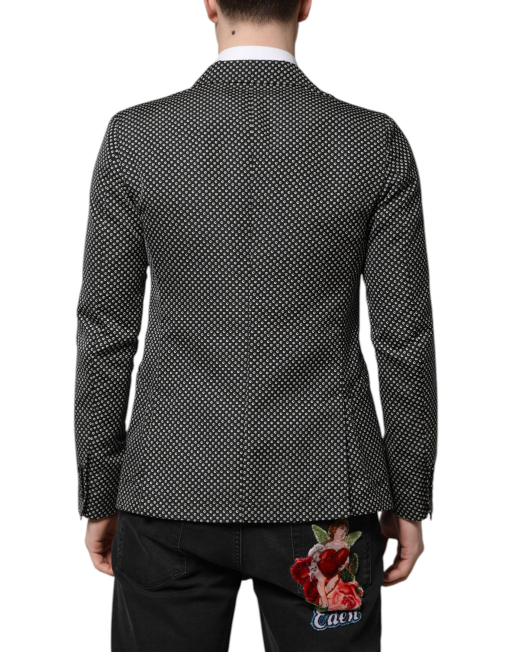 Dolce & Gabbana Black White Patterned Men Suit Coat Blazer