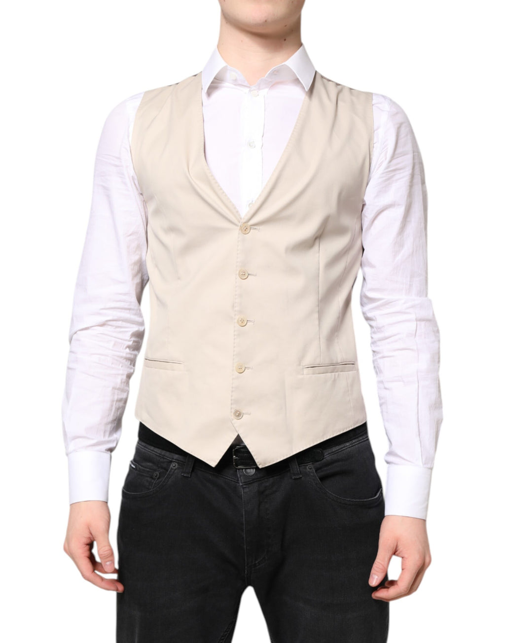 Dolce & Gabbana Beige Gray Dress Men Formal Waistcoat Vest