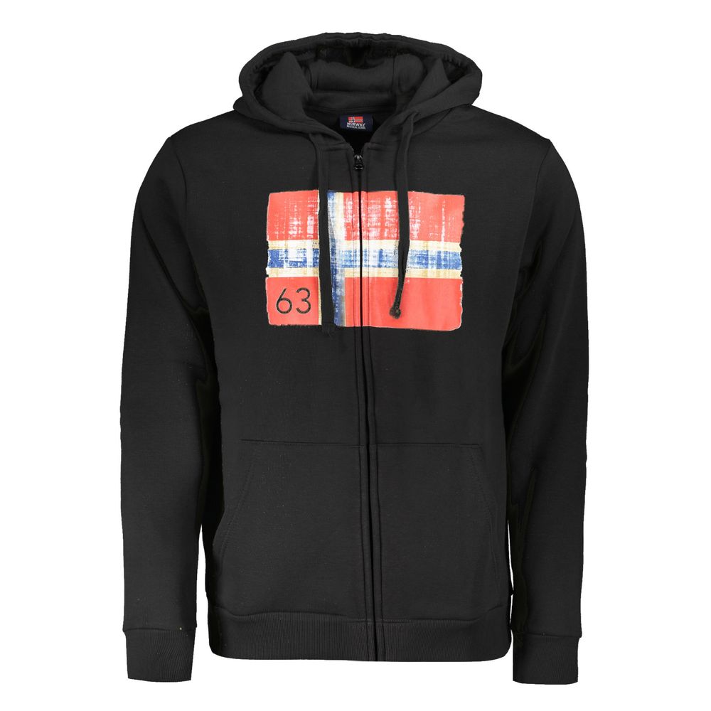 Norway 1963 Black Cotton Men Sweater with Hood and Zip Pockets