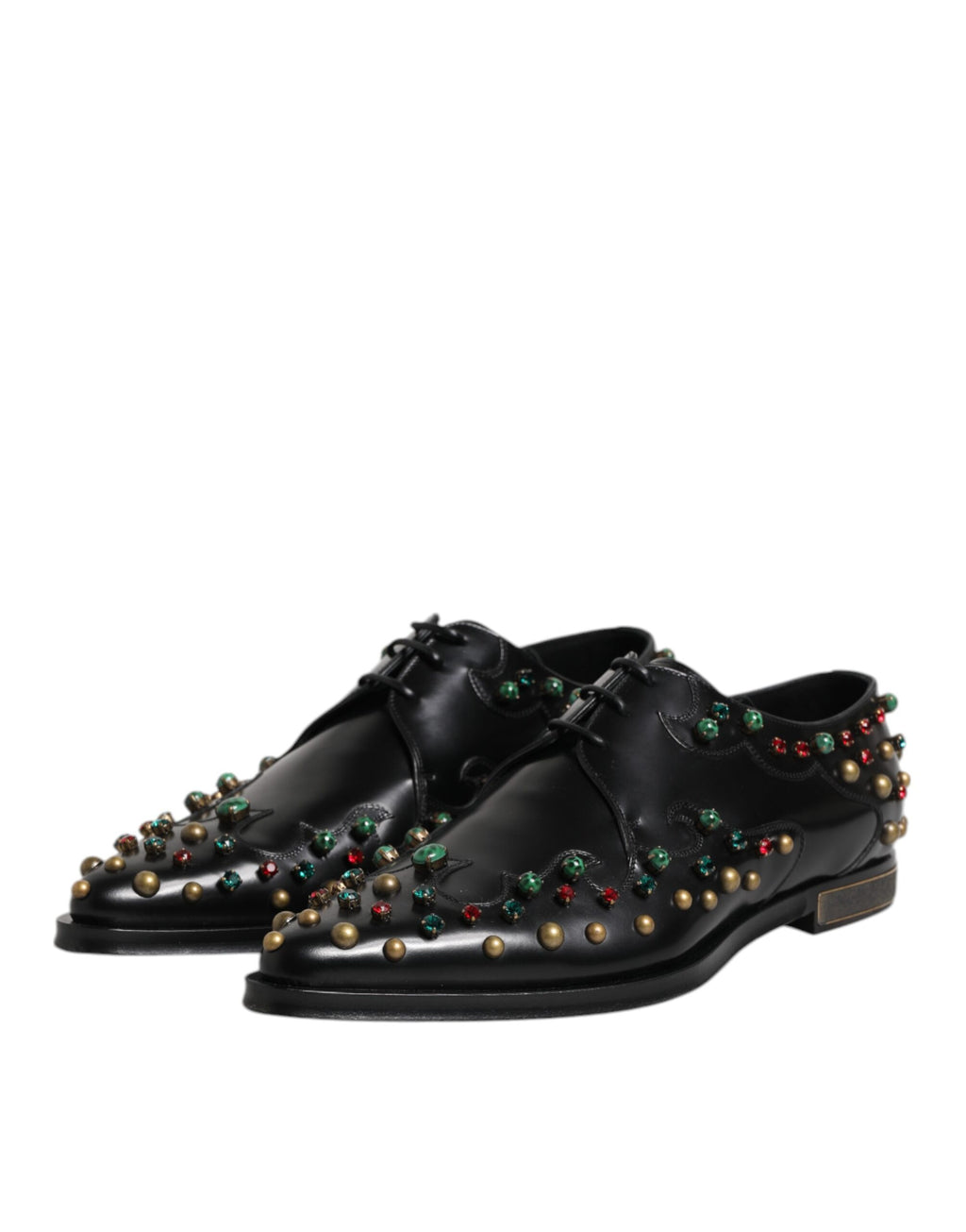 Dolce & Gabbana Black Leather Derby Dress Studded Shoes