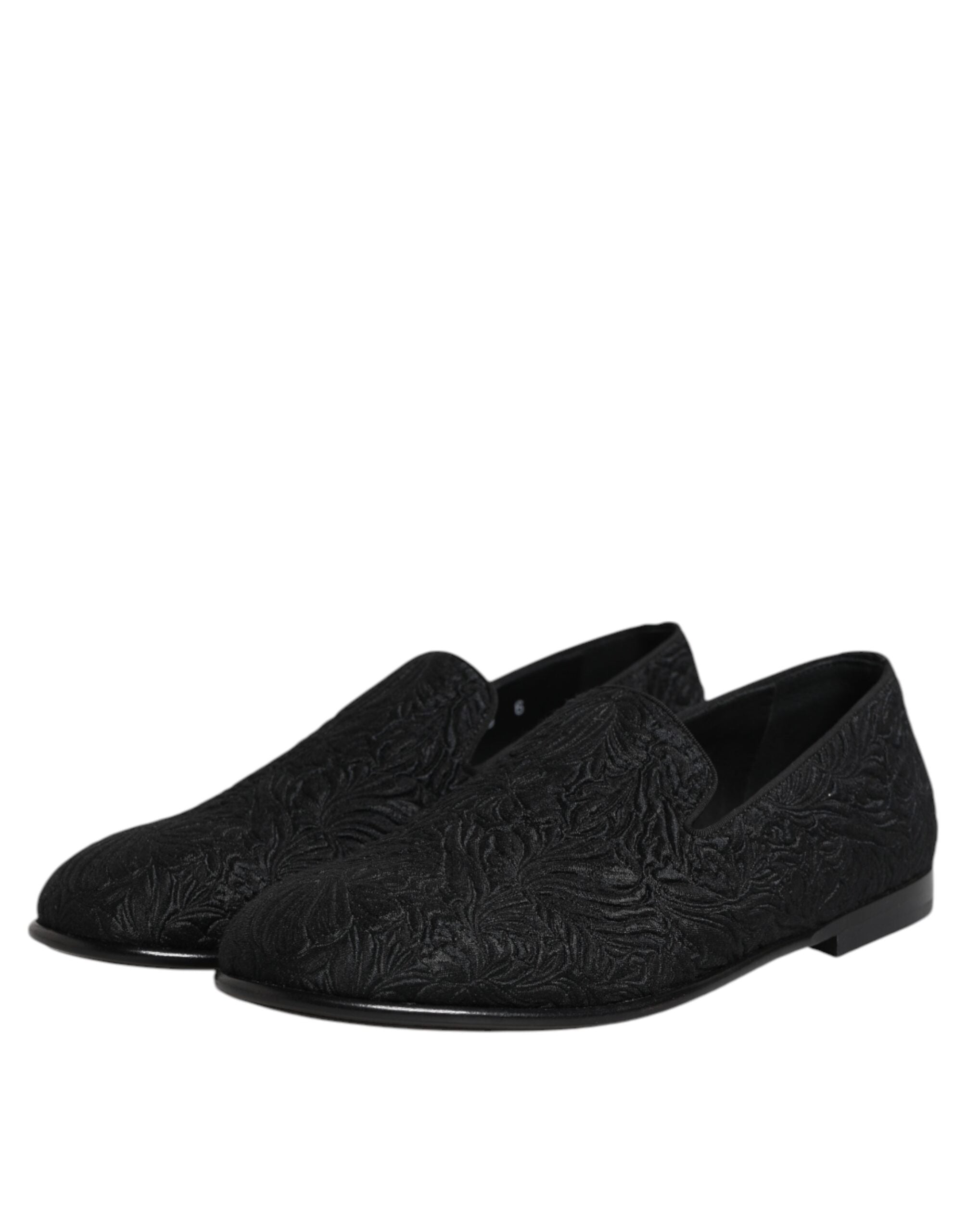 Dolce & Gabbana Black Jacquard Slip On Loafers Formal Shoes