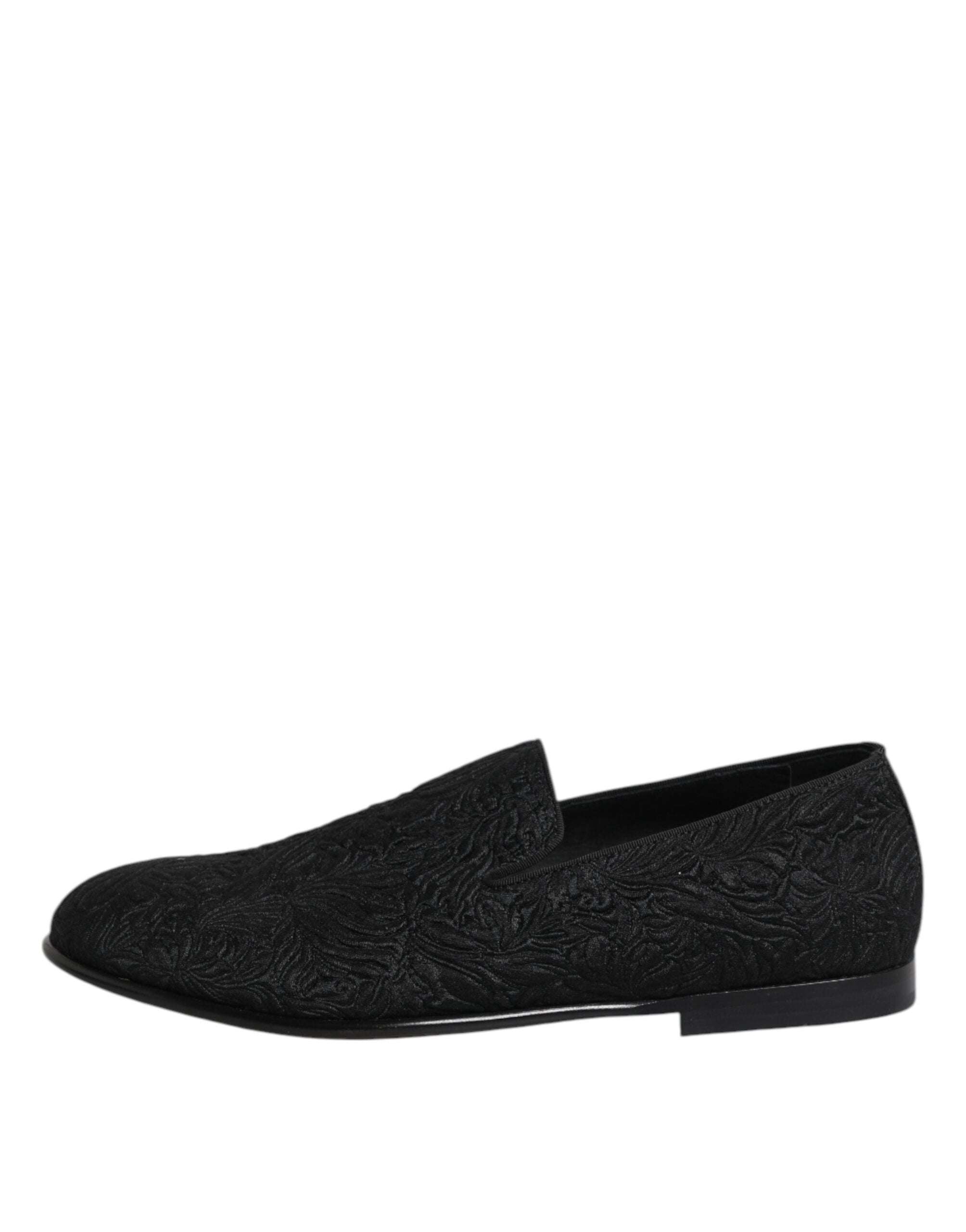 Dolce & Gabbana Black Jacquard Slip On Loafers Formal Shoes