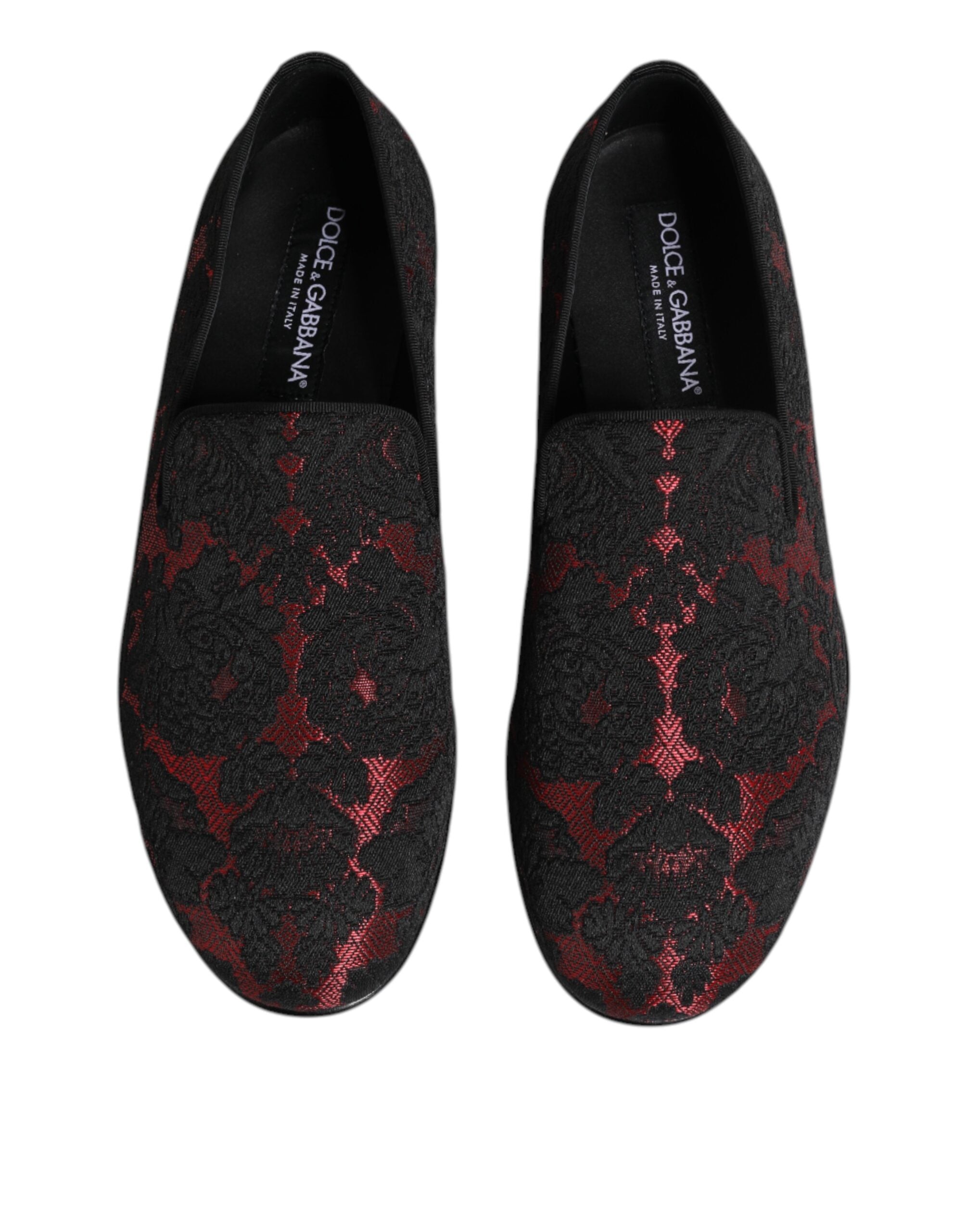 Dolce & Gabbana Red Black Jacquard Slip On Loafers Shoes