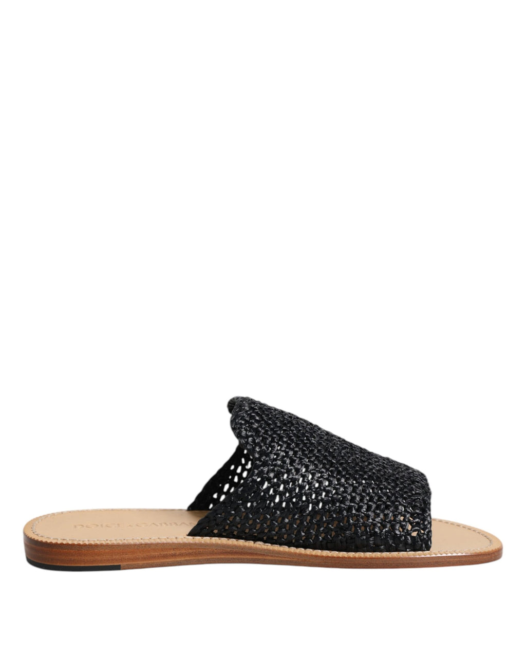 Dolce & Gabbana Black Monochrome Braided Raffia Slides Shoes