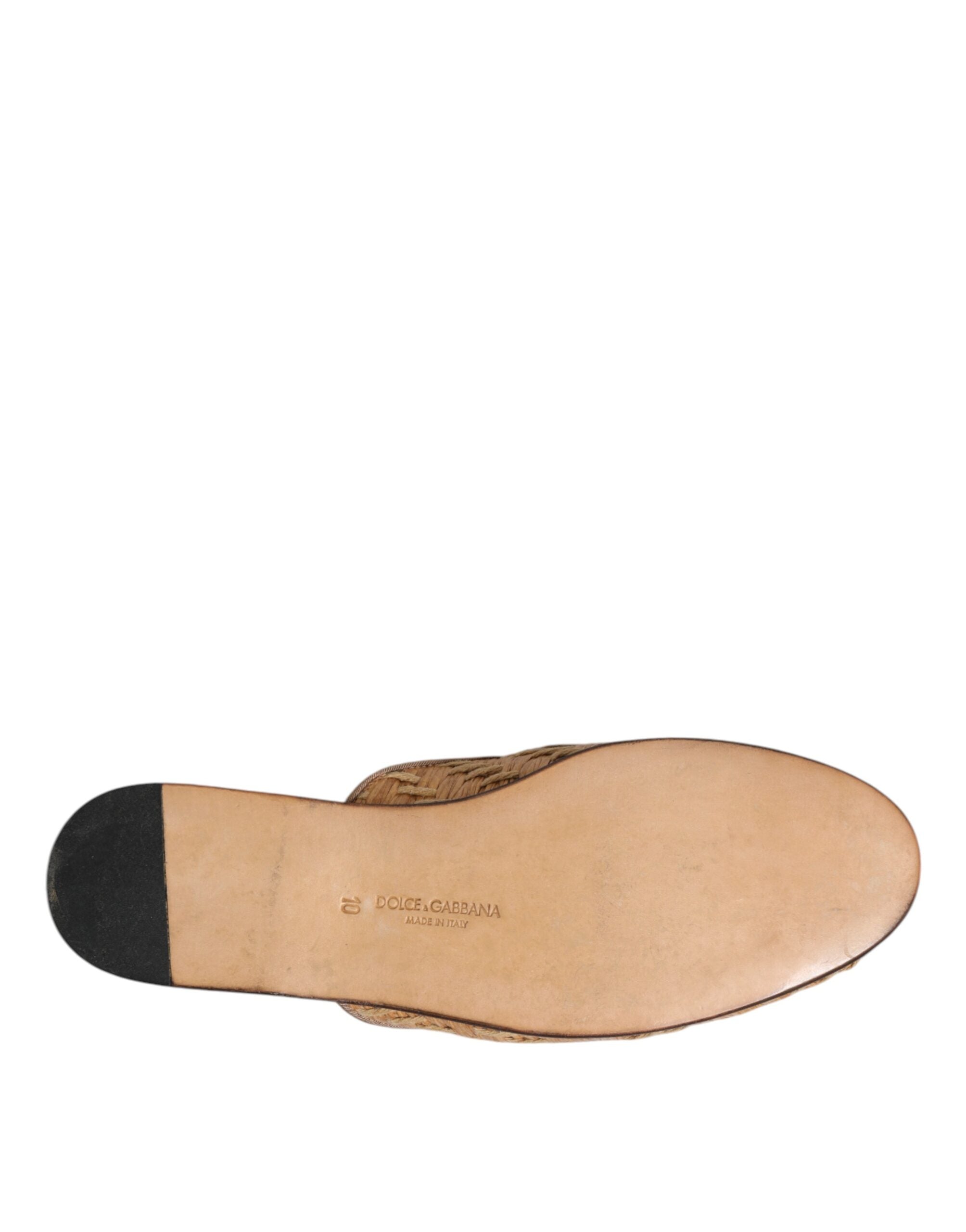 Dolce & Gabbana Beige Rattan Flat Mule Men Sandals Shoes