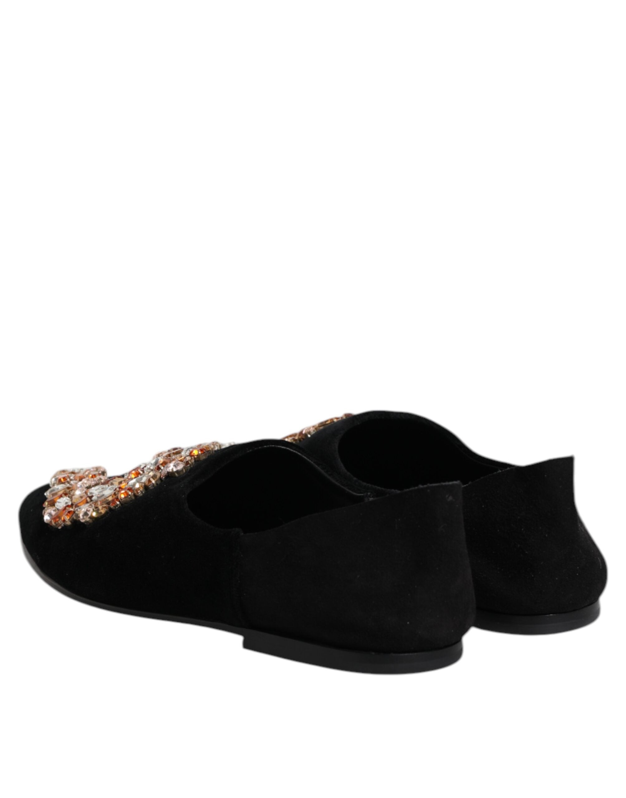 Dolce & Gabbana Black Velvet Embellished Loafer Slip On Shoes