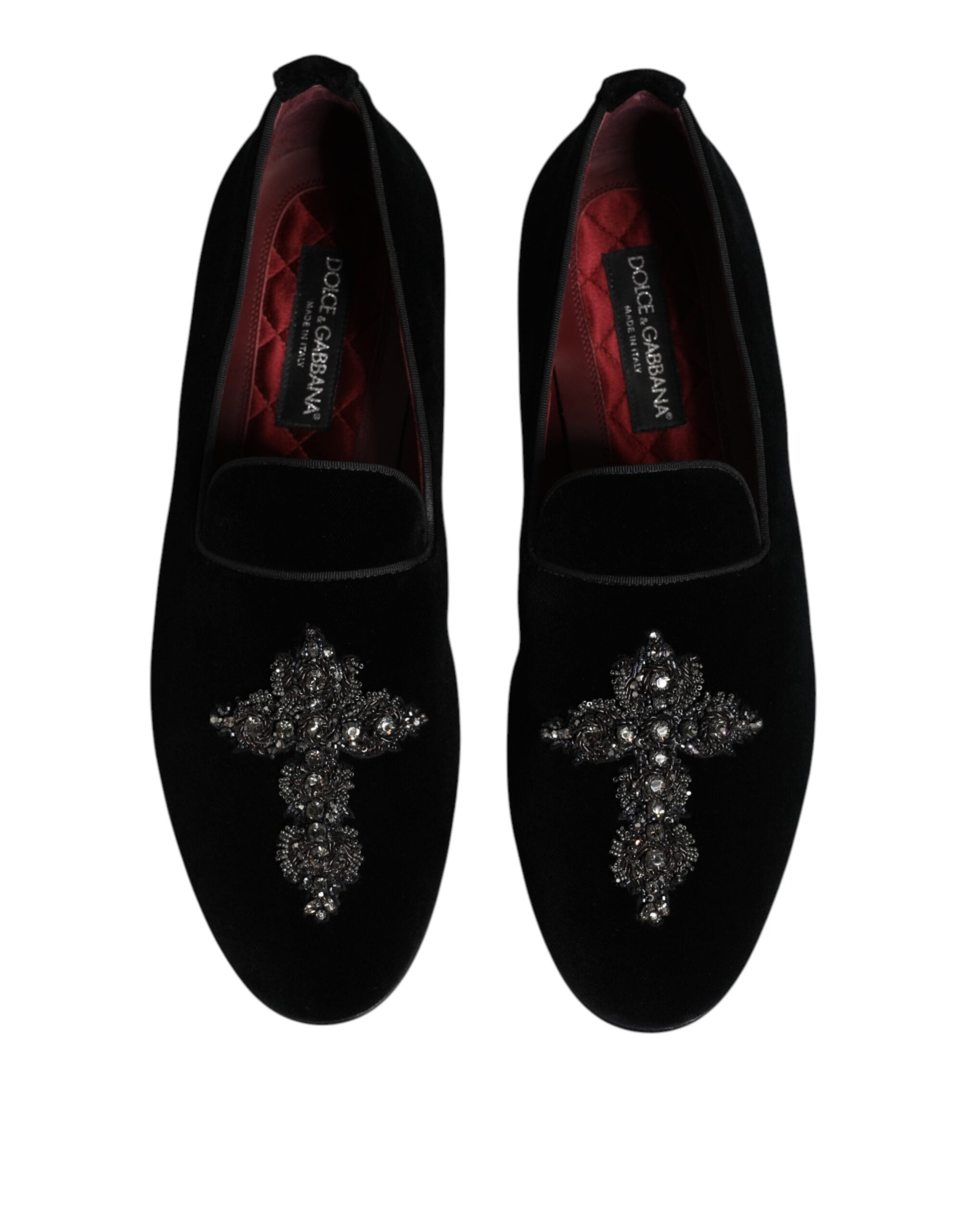 Dolce & Gabbana Black Velvet Embellished Loafer Slip On Shoes