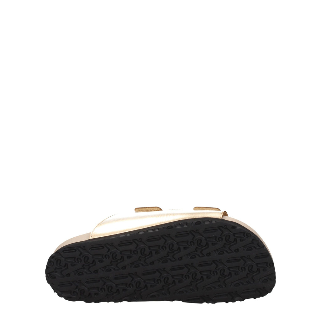 Palm Angels Gold Leather Slippers Sandals