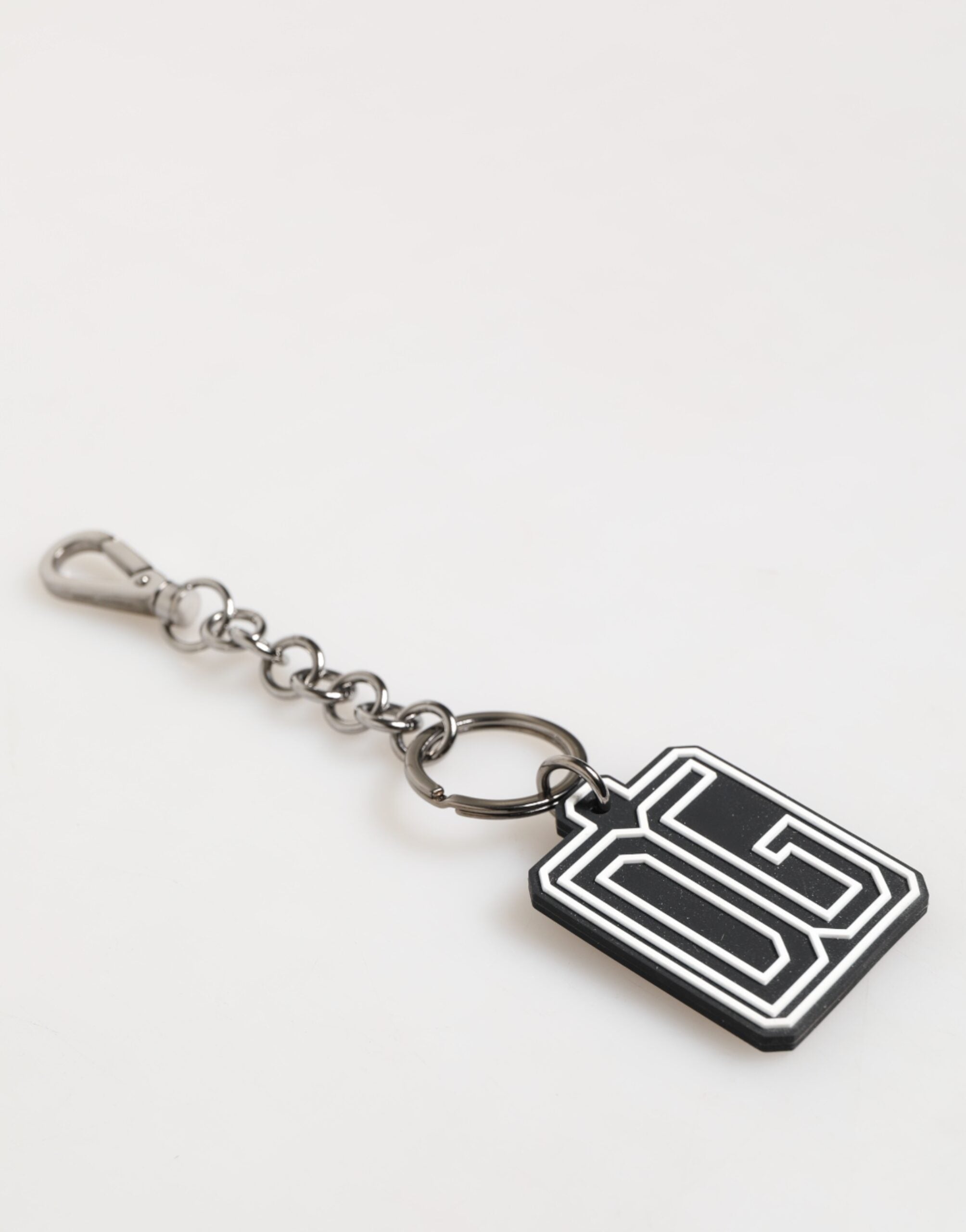 Dolce & Gabbana Black White DG Rubber Logo Silver Men Keychain Keyring