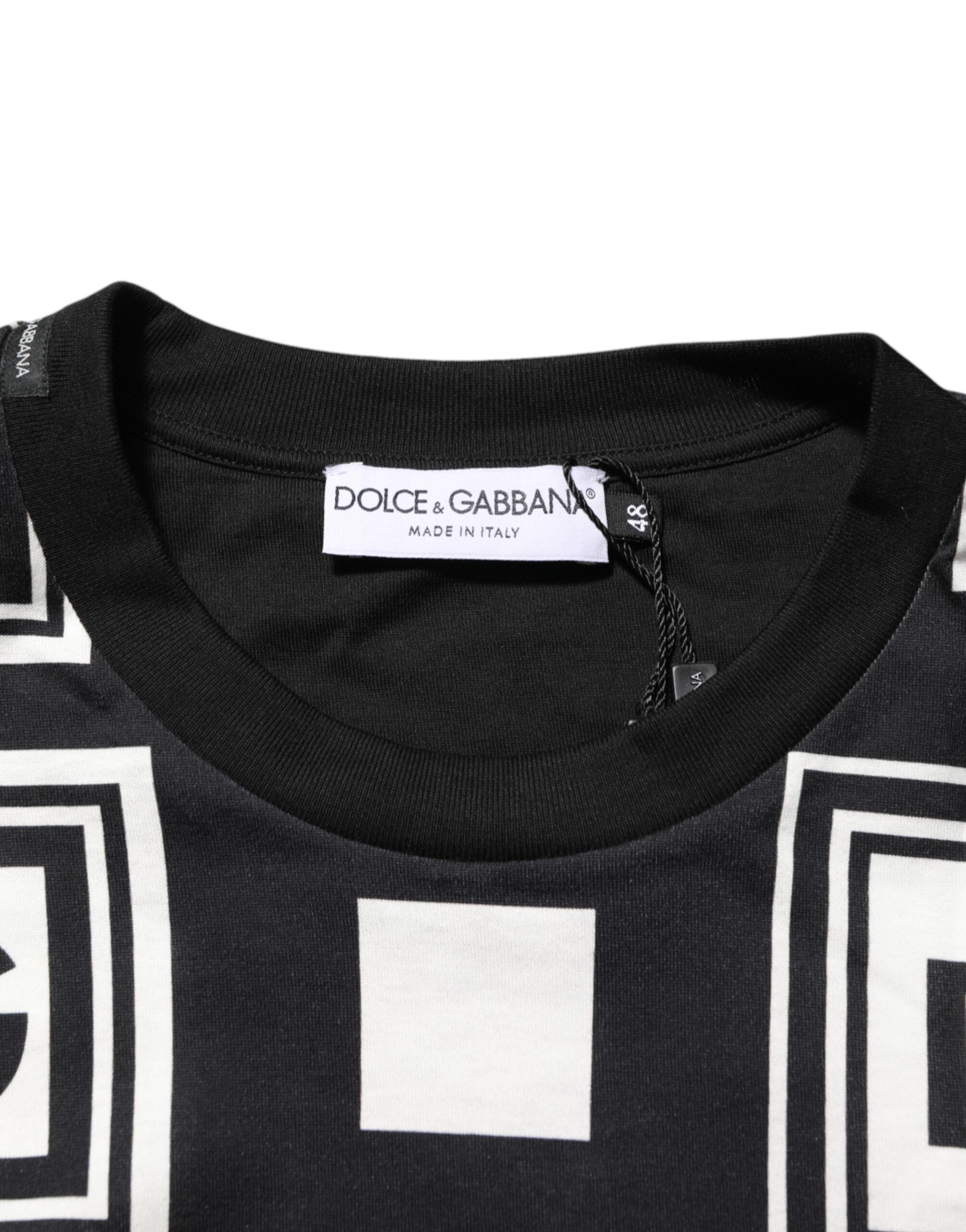 Dolce & Gabbana Black Logo Monogram Cotton Crew Neck T-shirt