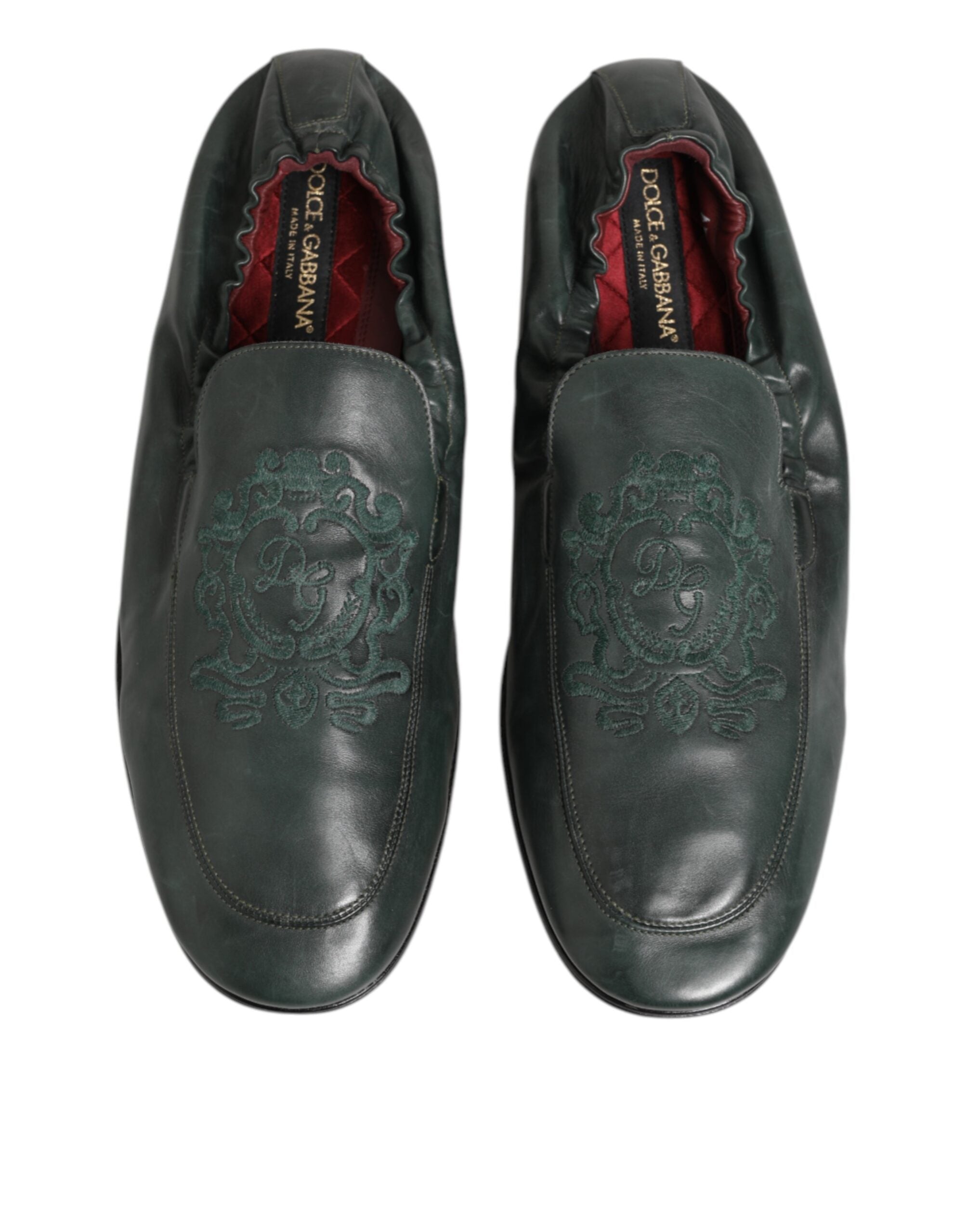 Dolce & Gabbana Green Leather Slip On Men Flat Loafers Shoes
