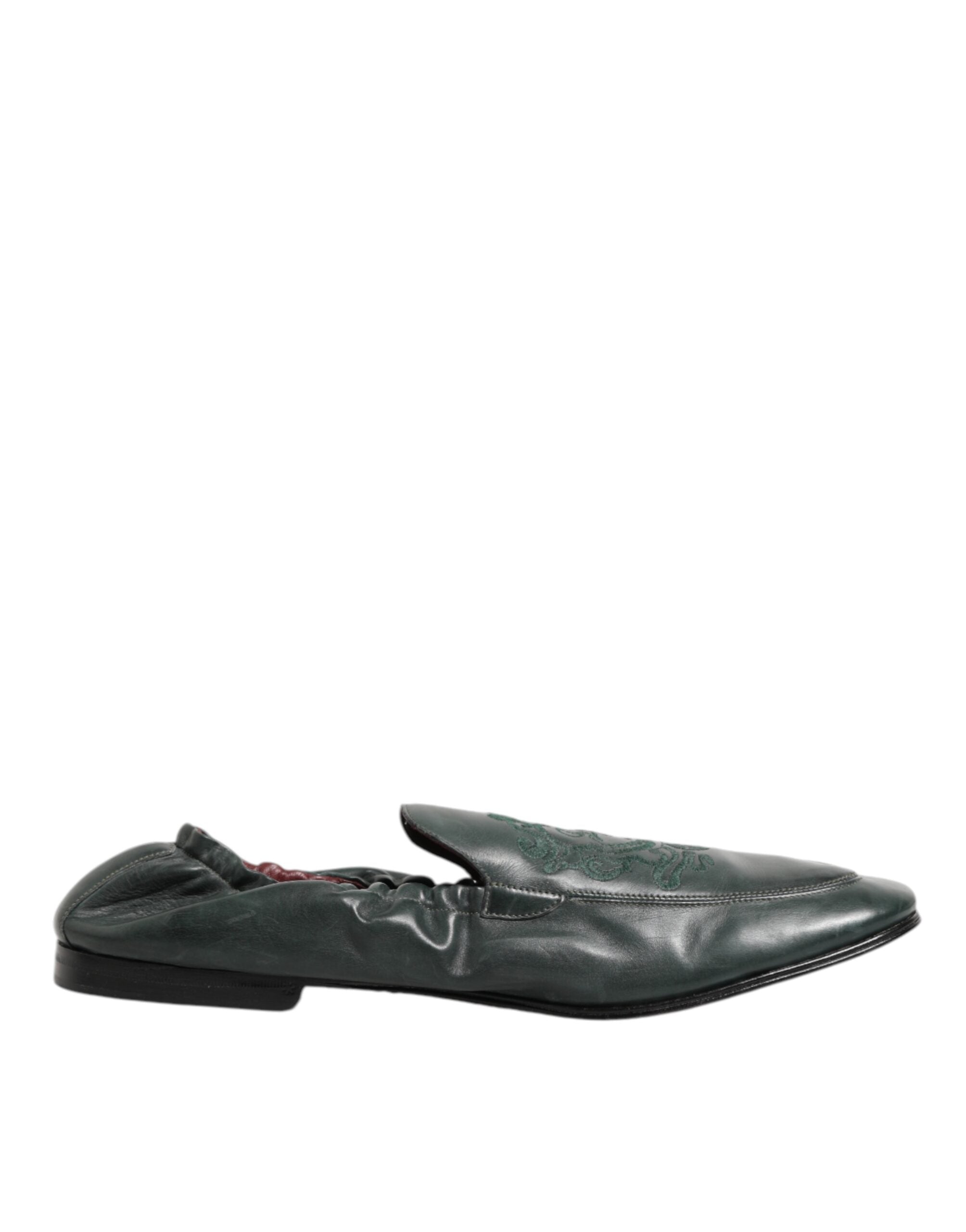 Dolce & Gabbana Green Leather Slip On Men Flat Loafers Shoes