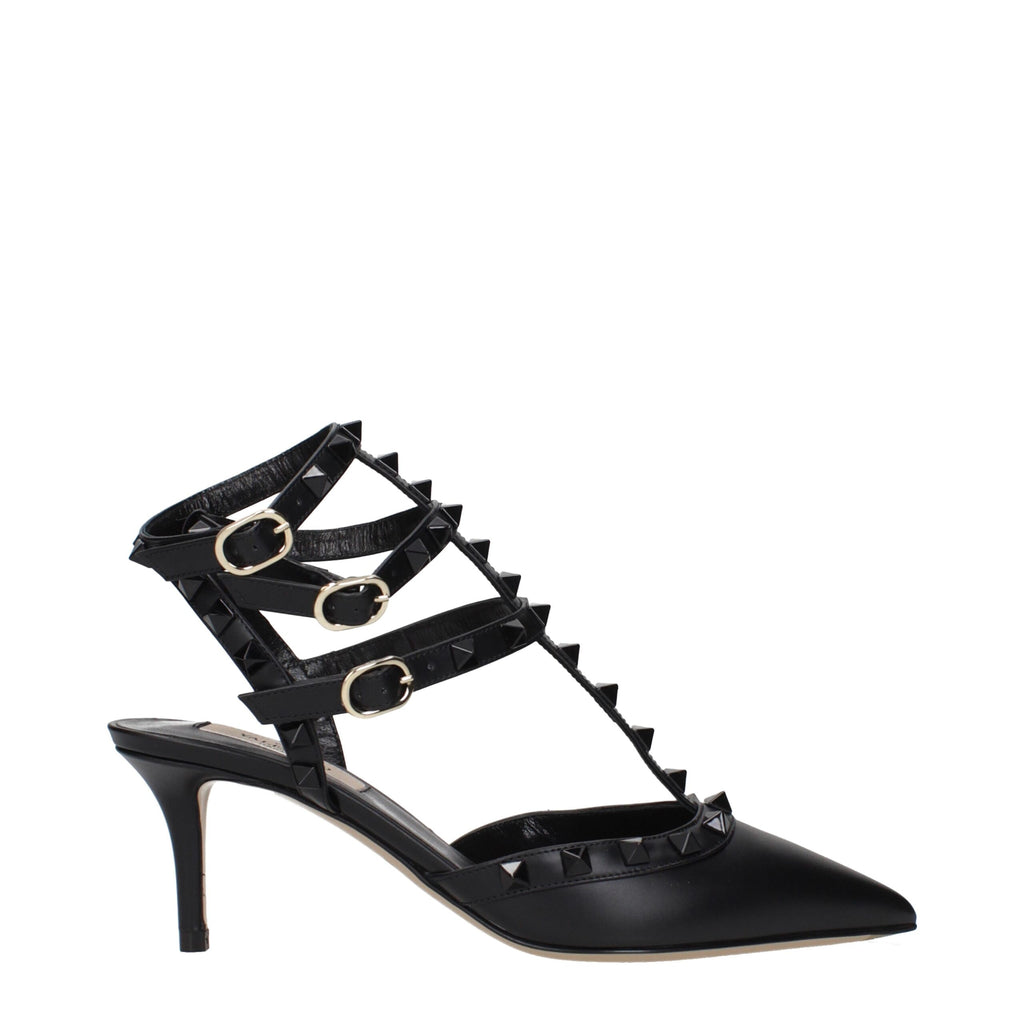 Valentino Garavani Black Leather Mid Heel Pumps