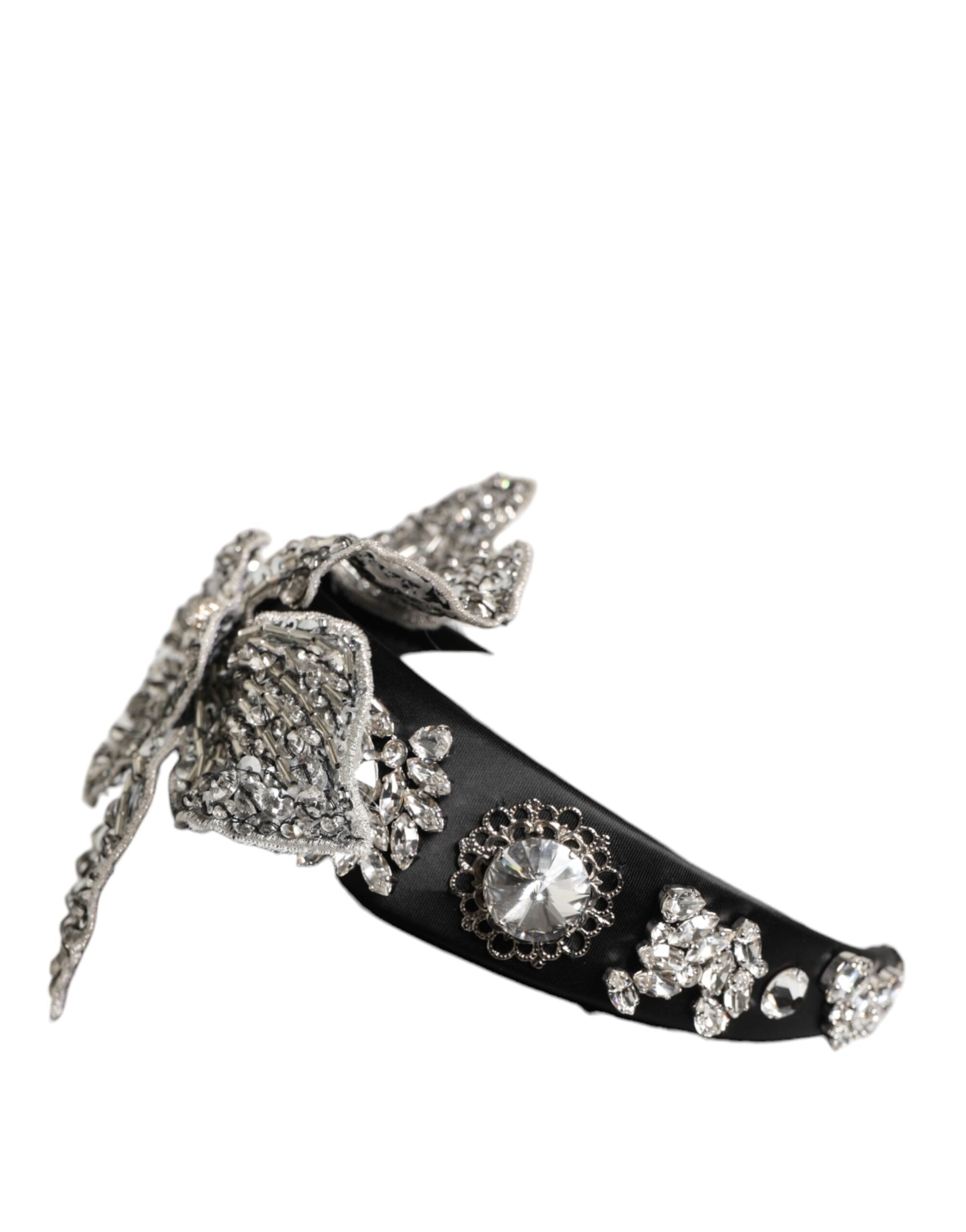 Dolce & Gabbana Black Hair Flower Crystal LIMONI Women Headband Diadem