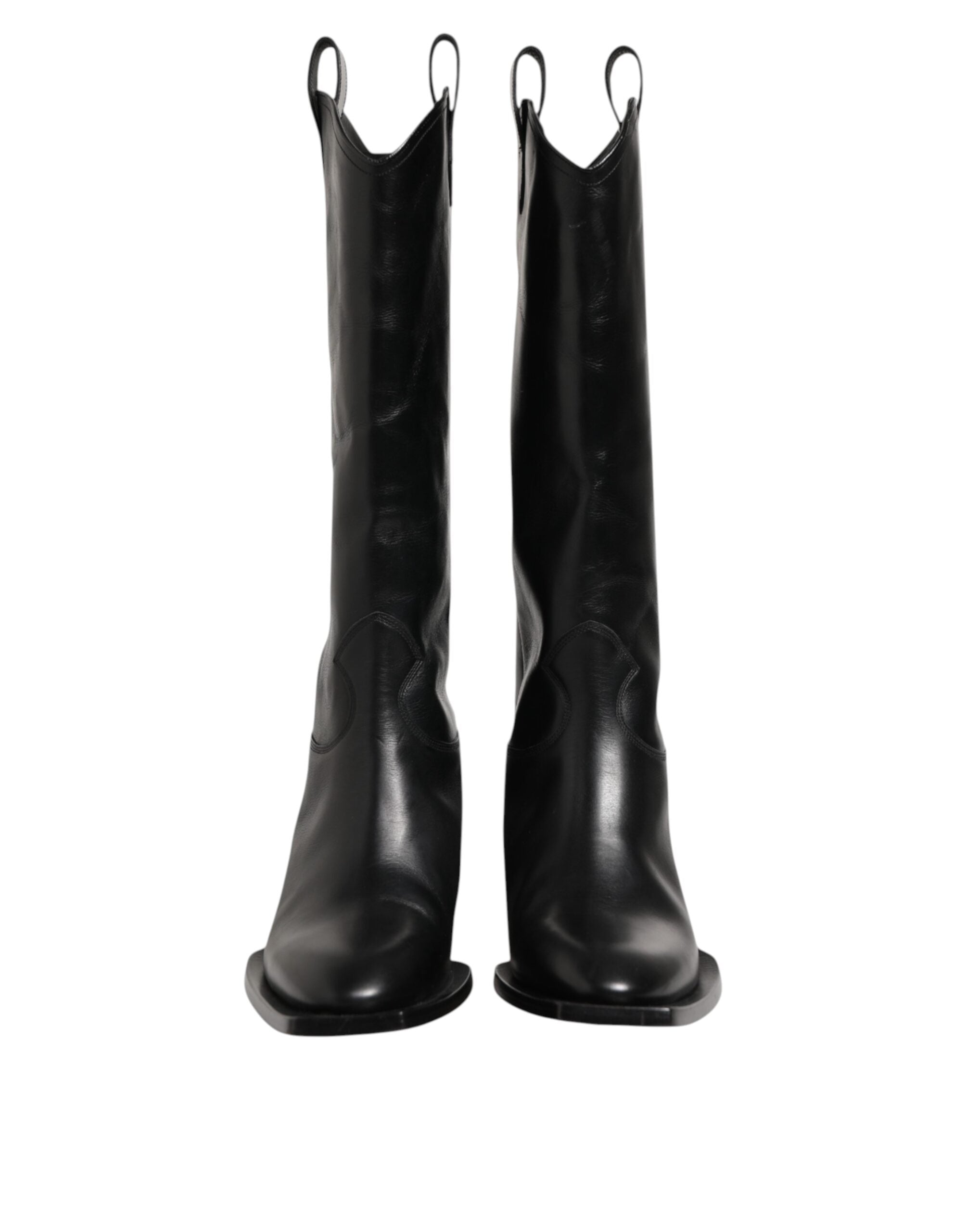 Dolce & Gabbana Black Leather Over The Calf Biker Boots Shoes