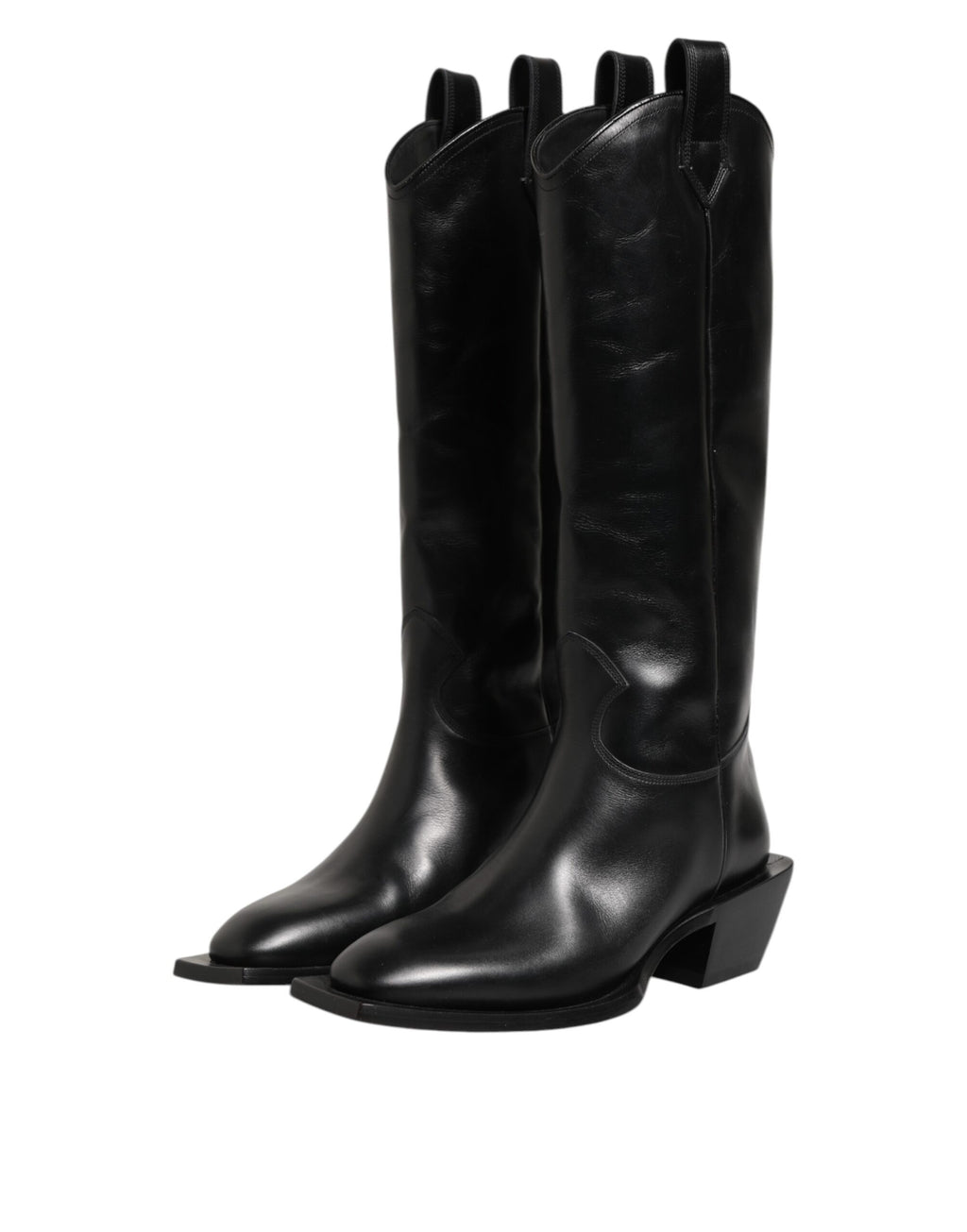 Dolce & Gabbana Black Leather Over The Calf Biker Boots Shoes
