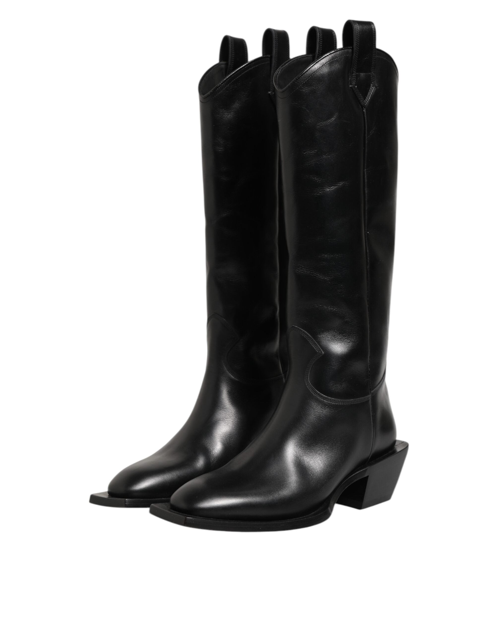 Dolce & Gabbana Black Leather Over The Calf Biker Boots Shoes
