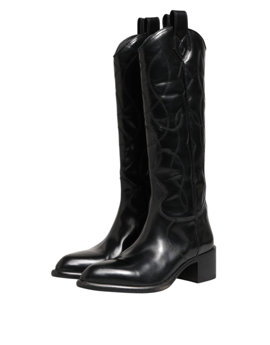 Dolce & Gabbana Black Leather Over The Calf Biker Boots Shoes