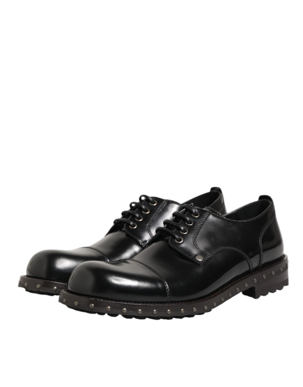 Dolce & Gabbana Black Leather Studded Men Formal Derby Shoes