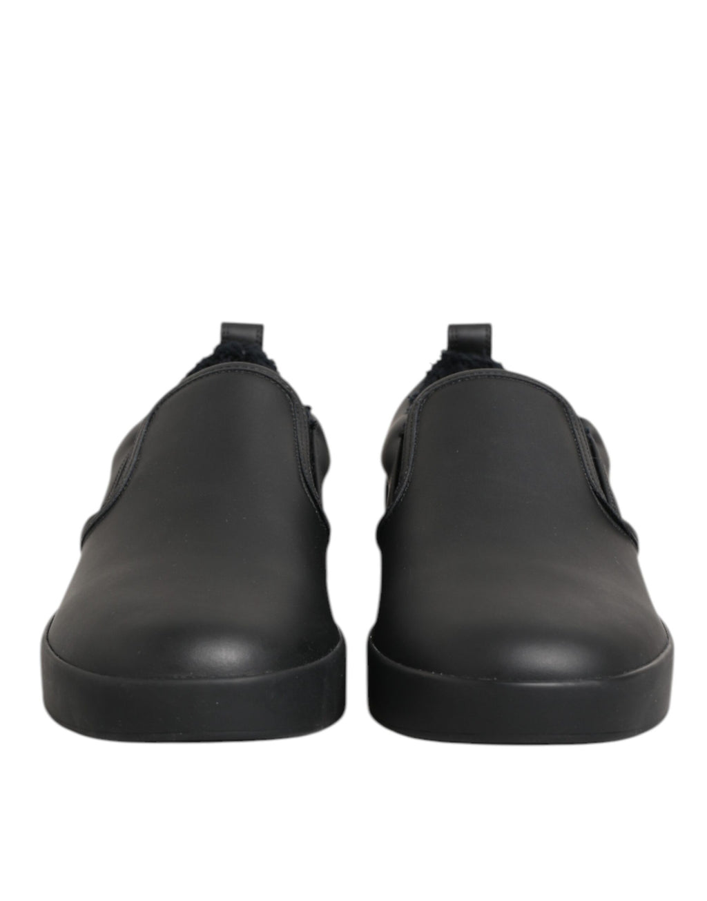 Dolce & Gabbana Black Leather Low Top Slip On Sneakers Shoes