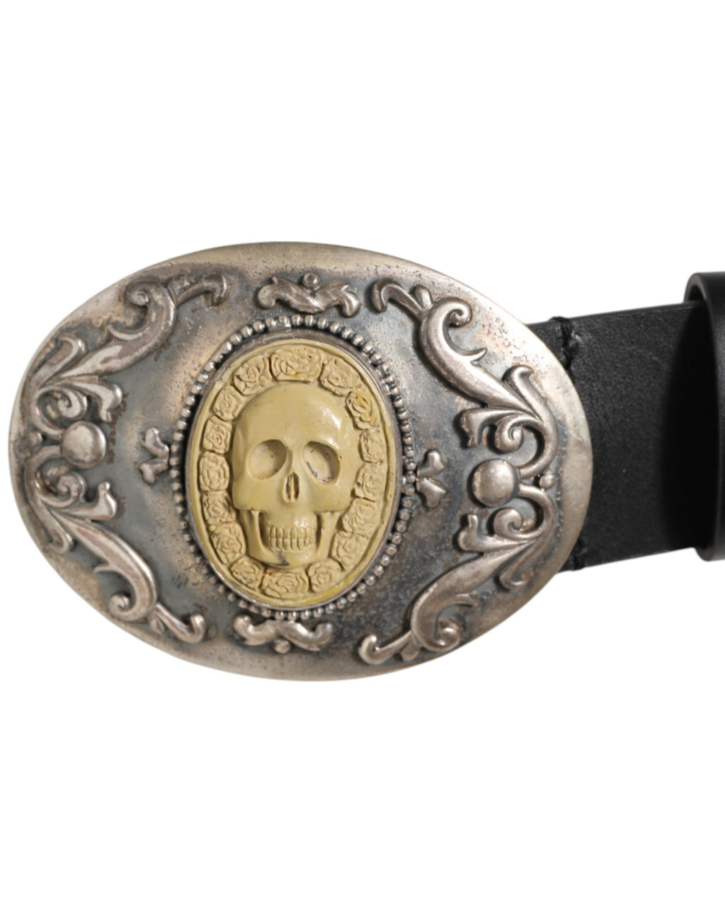 Dolce & Gabbana Black Leather Ornate Metal Buckle Men Belt