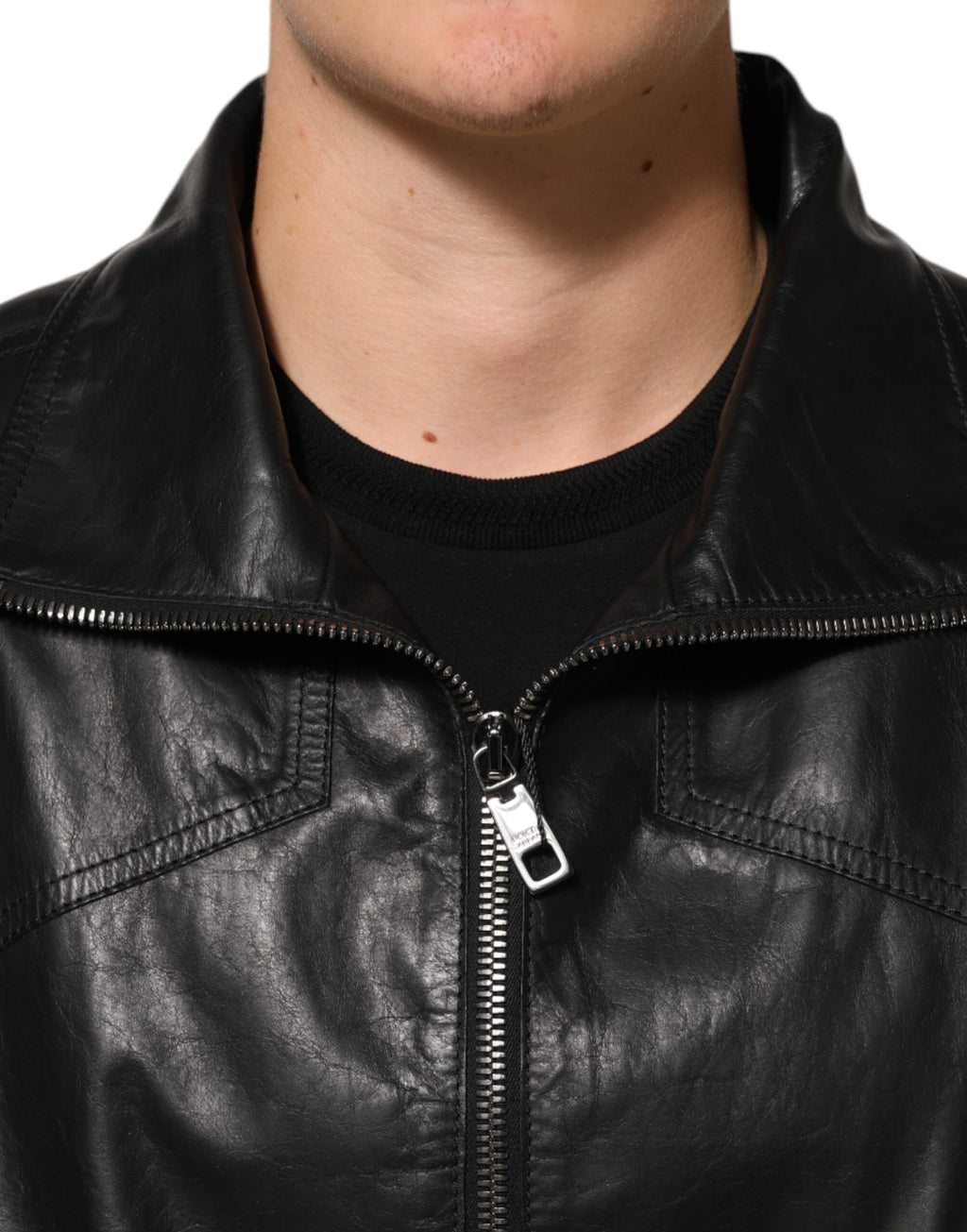 Dolce & Gabbana Black Leather Full Zip Biker Blouson Jacket