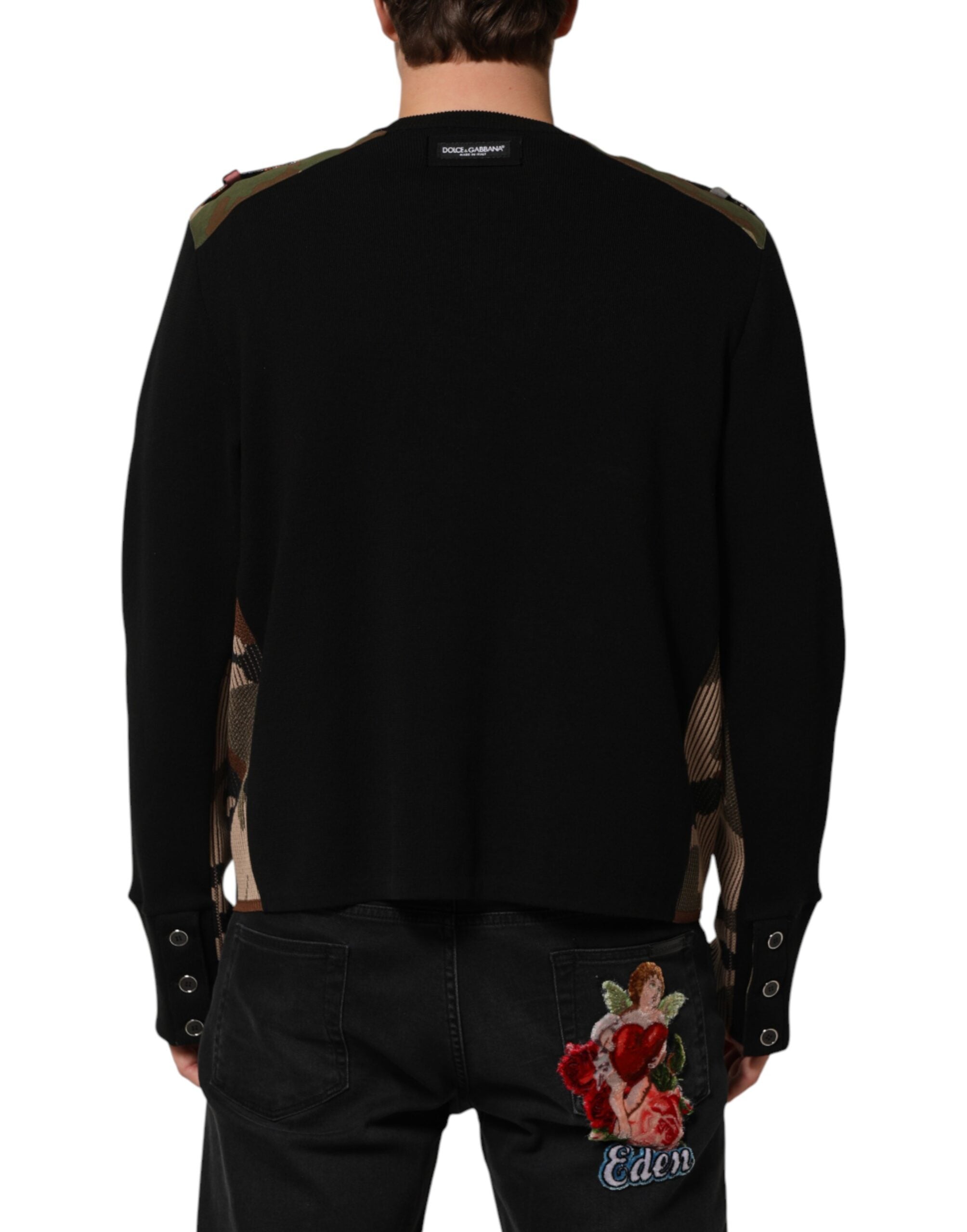 Dolce & Gabbana Black Patchwork Crew Neck Pullover Sweater