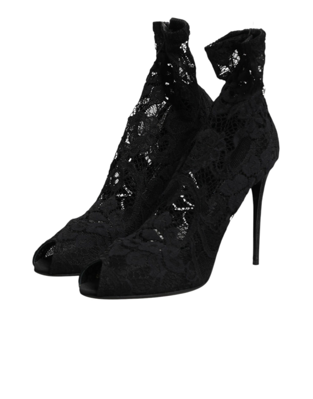 Dolce & Gabbana Black Stretch Taormina Lace Boots Shoes