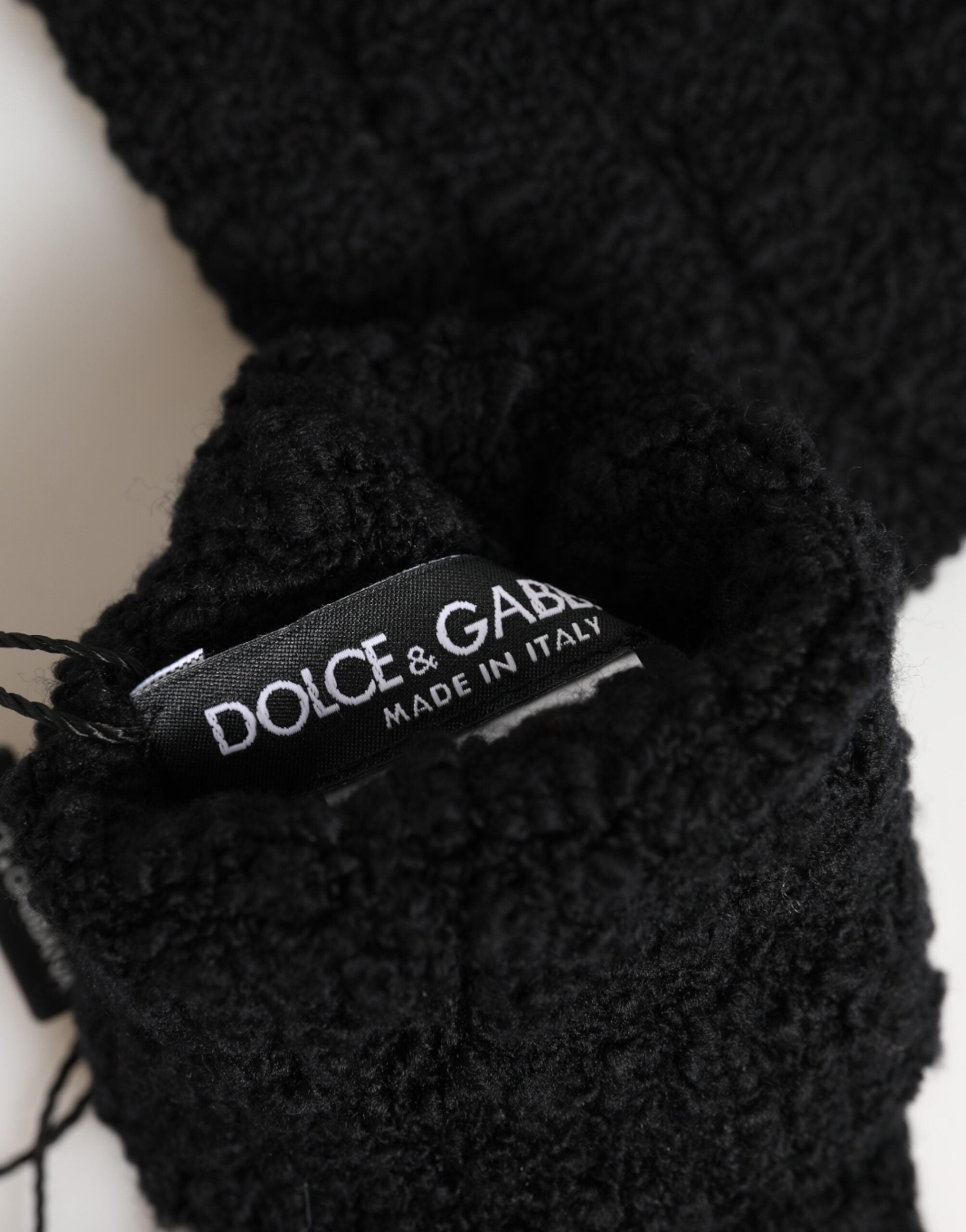 Dolce & Gabbana Black Virgin Wool Knitted Fingerless Men Gloves