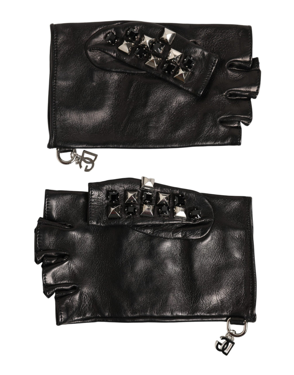 Dolce & Gabbana Black Leather Studded Fingerless Hand Mitten Men Gloves