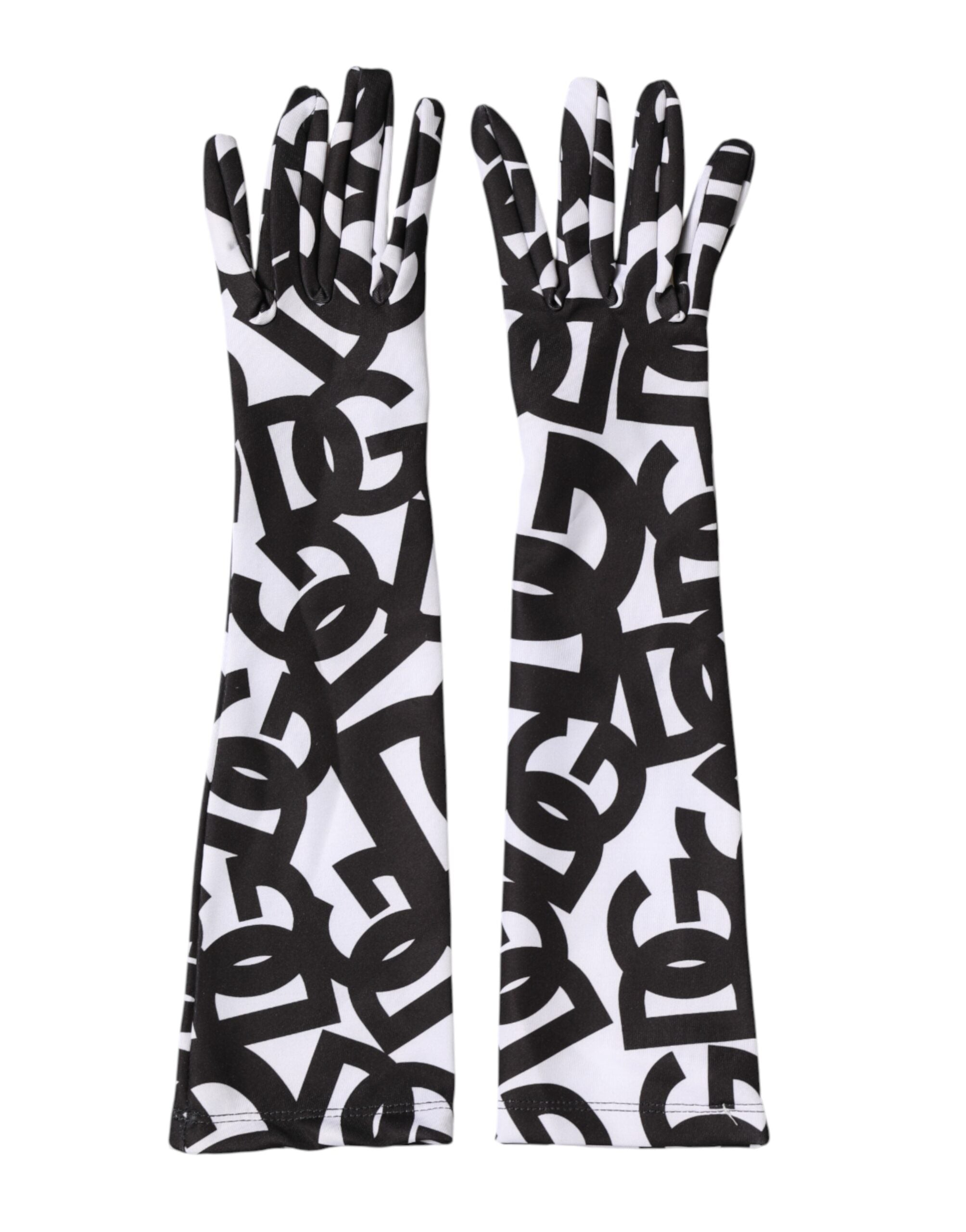 Dolce & Gabbana Black White DG Logo Elbow Length Mitten Gloves