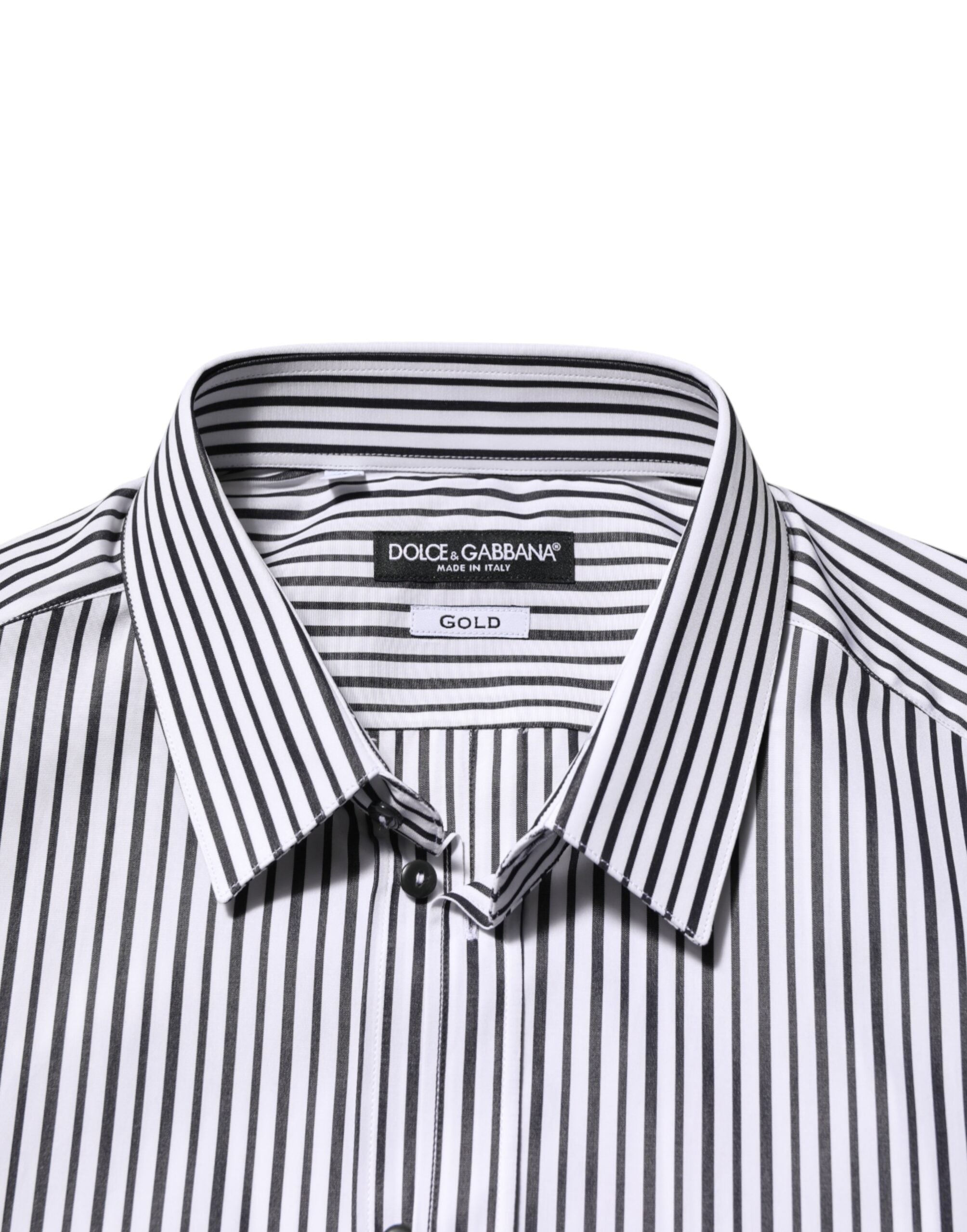 Dolce & Gabbana Black White Stripes Men GOLD Dress Shirt