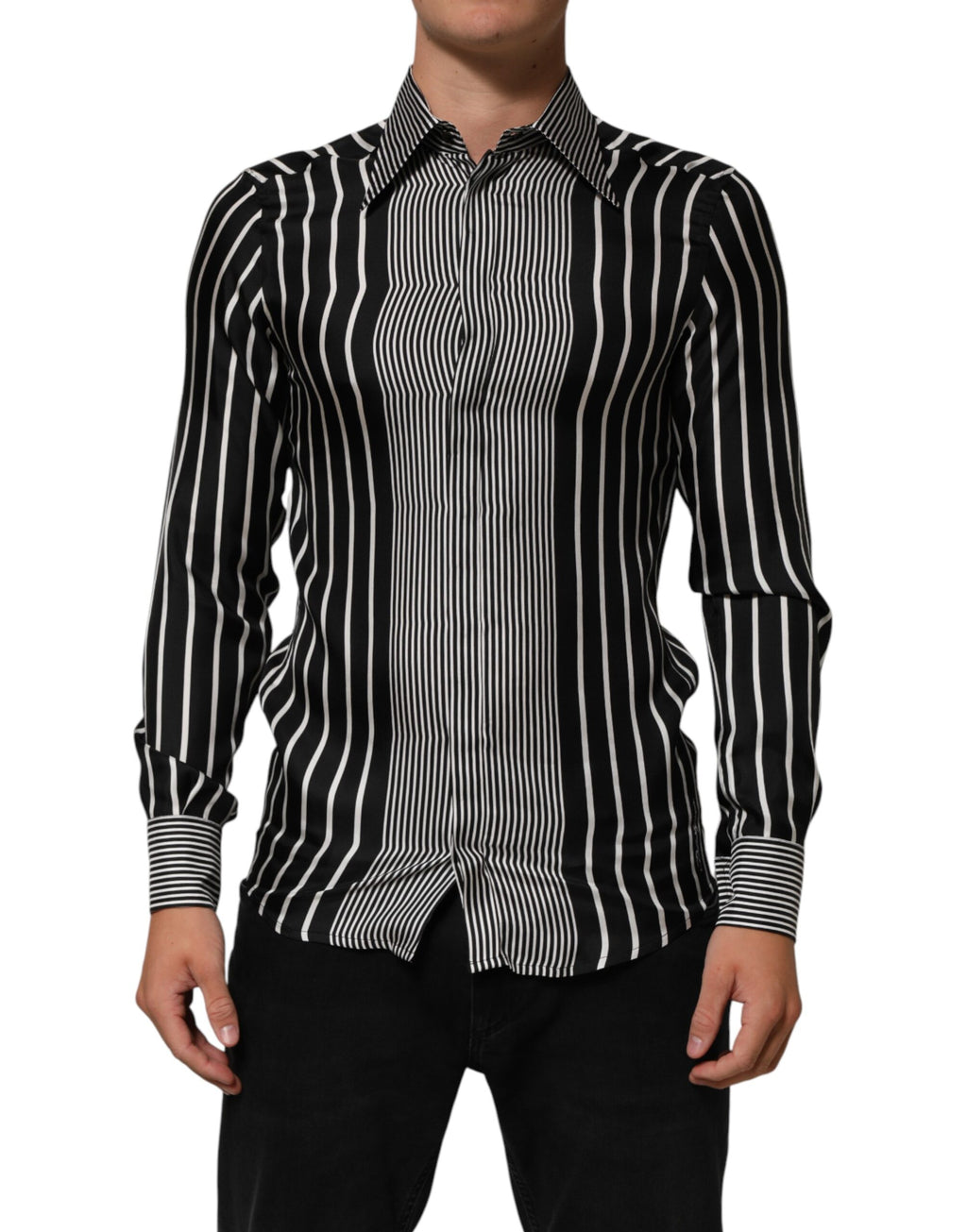 Dolce & Gabbana Black White Stripes Men MARTINI Dress Shirt